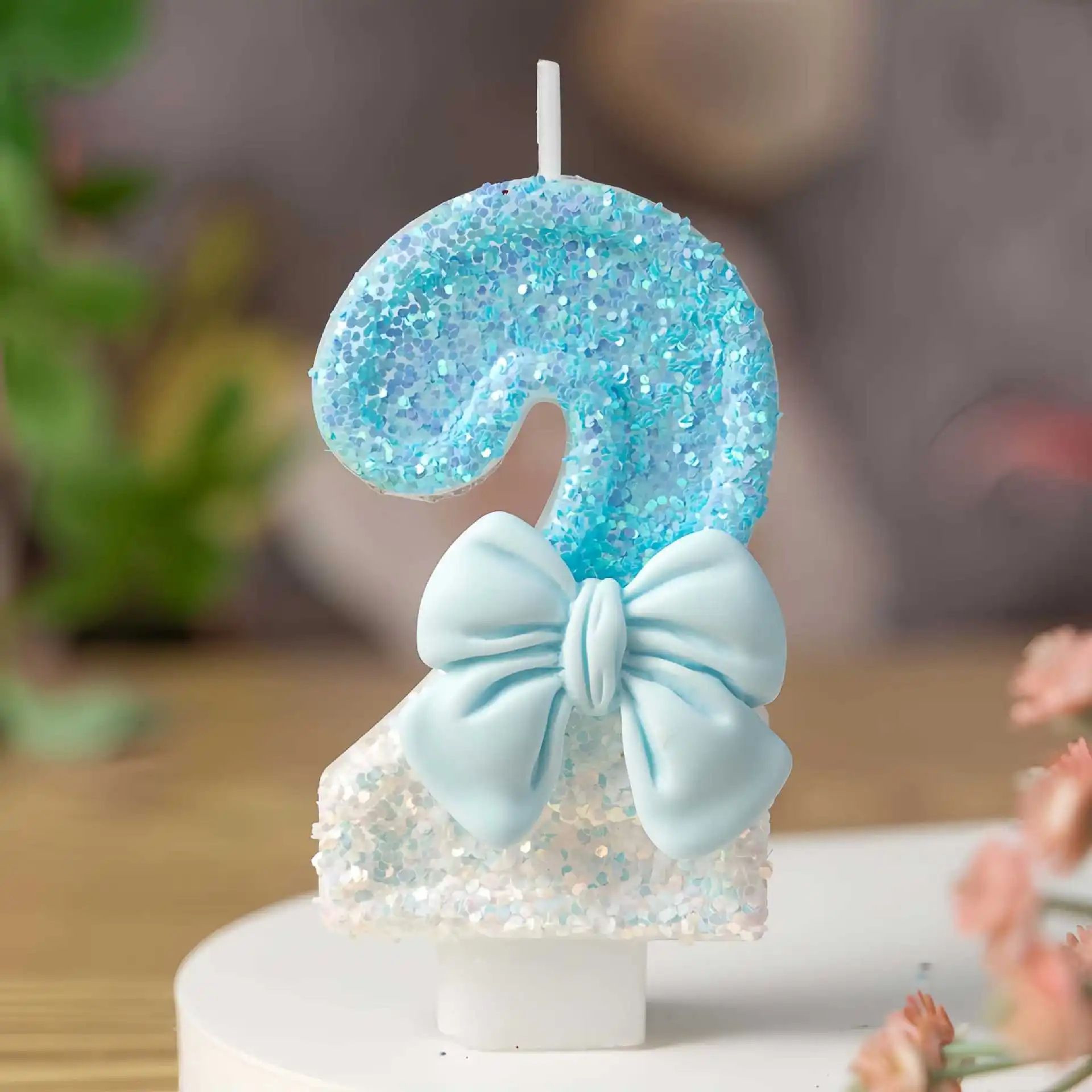 Blue Bow Number Birthday Candle  Cute Cake Topper For Kids Birthday Baby Shower  Party Decorations 8