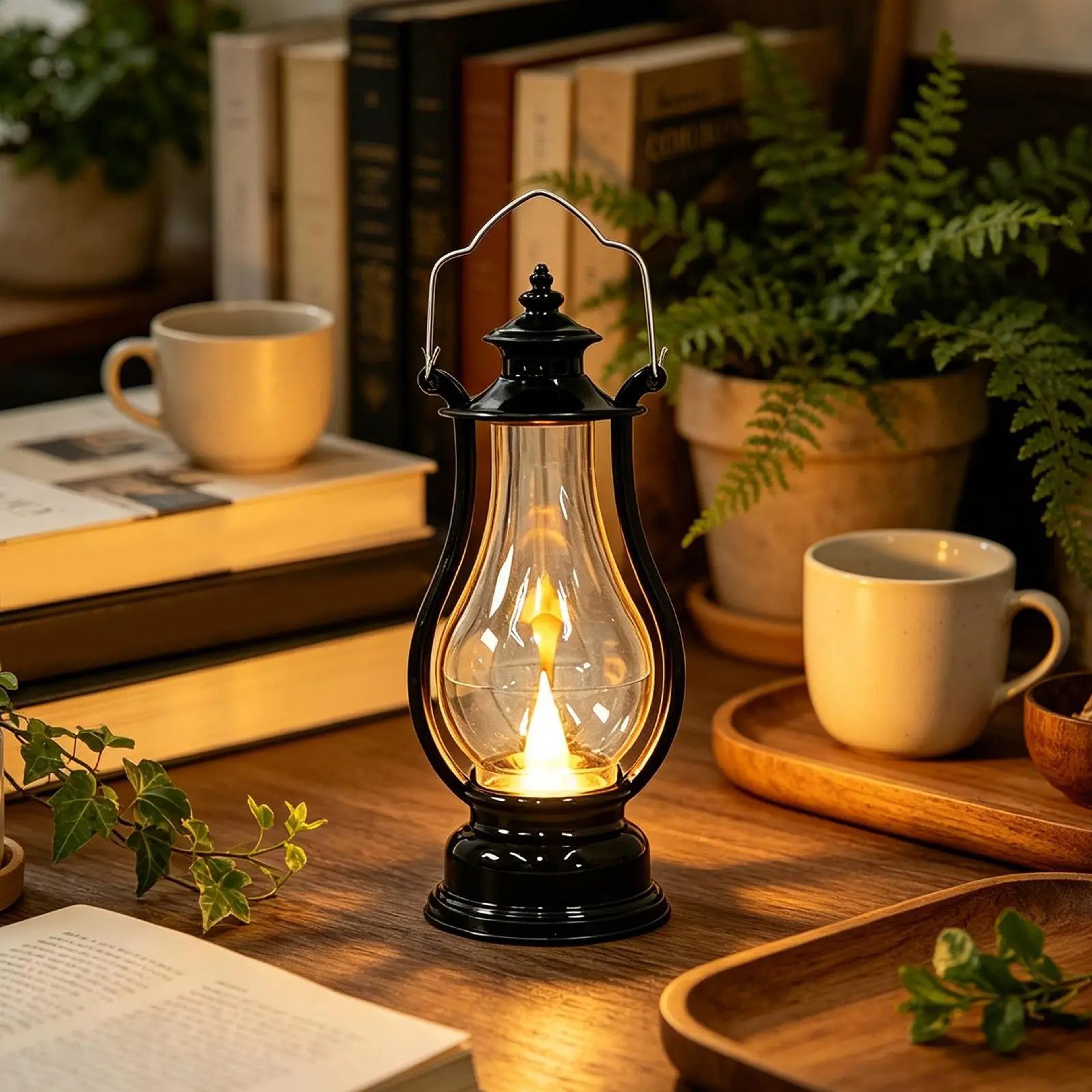Portable Vintage LED Oil Lamp Lantern  Battery Operated Hanging Decorative Light For Home Patio Cam 5