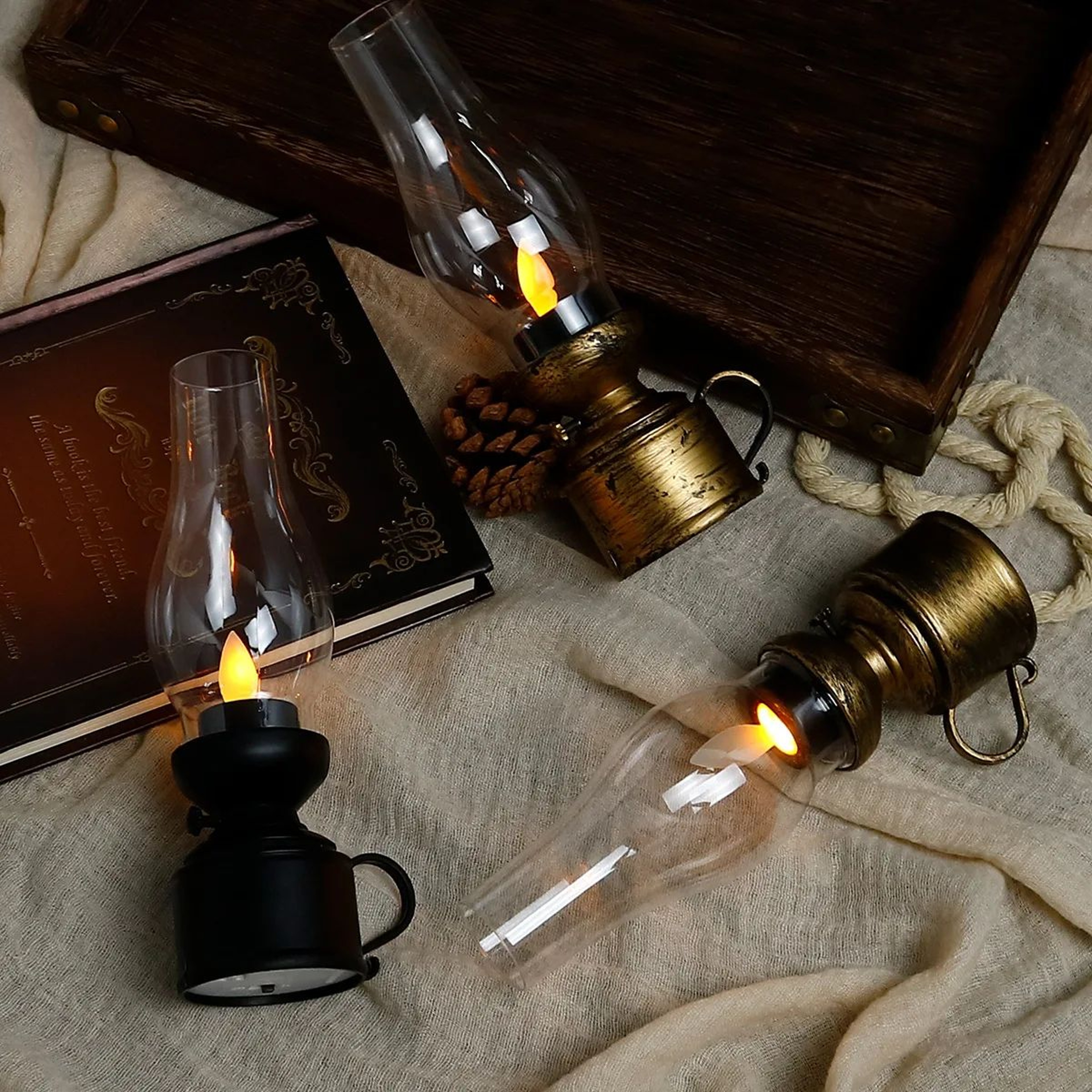 Vintage Retro LED Hanging Lantern  Battery Operated Decorative Oil Lamp For Home Holiday  Christmas 1