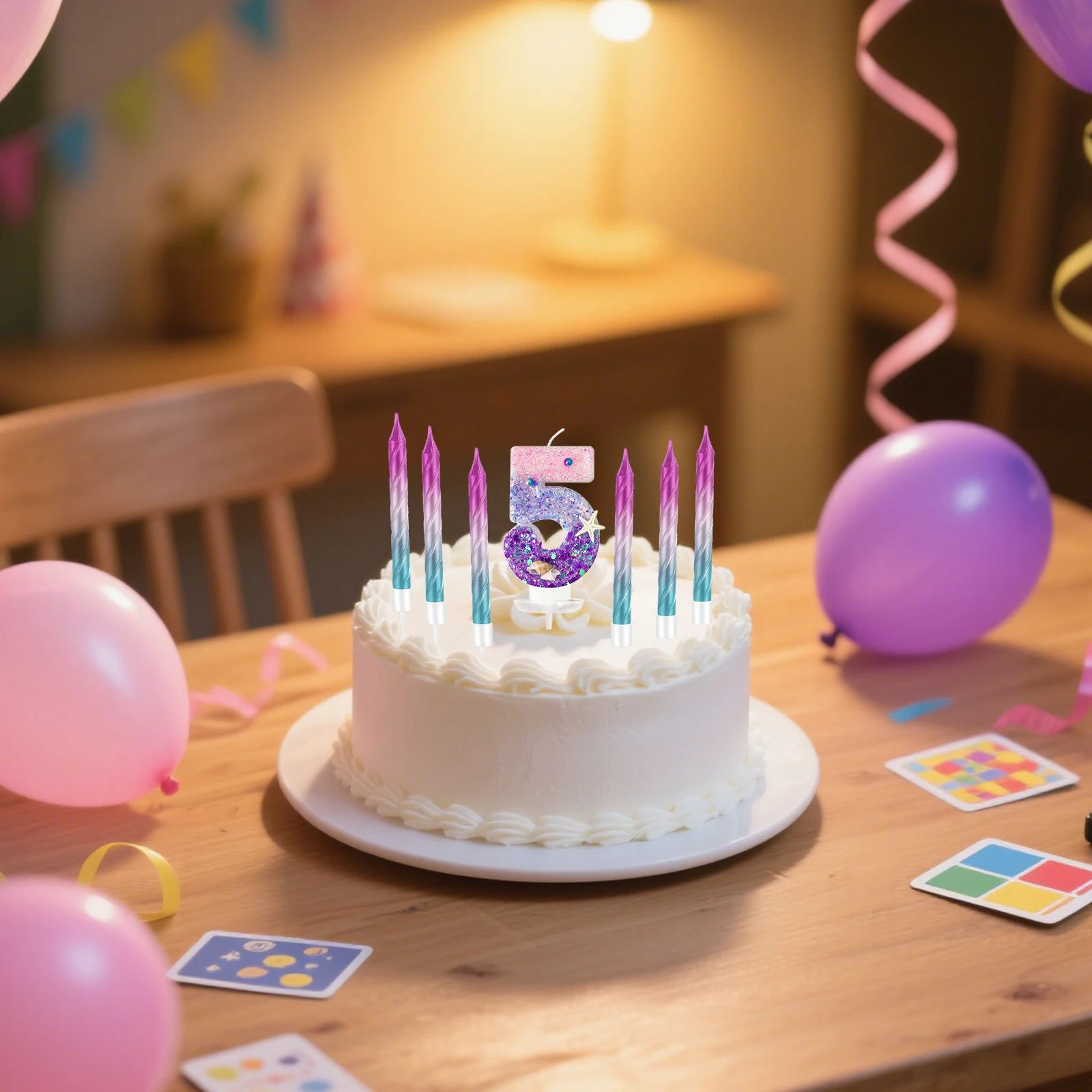 7pcs Purple Mermaid Number Cake Candles 09  Birthday Cake Topper Decorations For Girls Parties 1