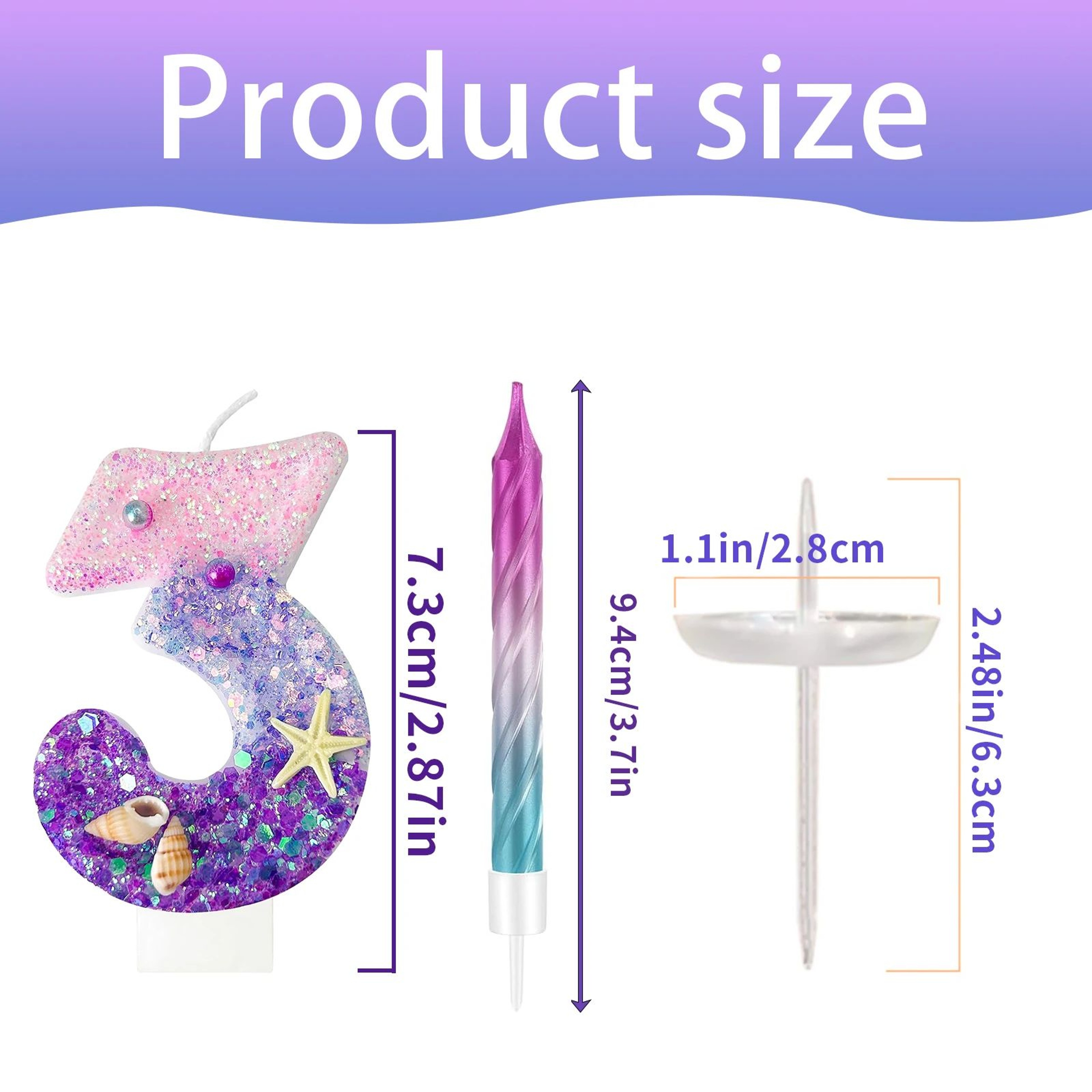 7pcs Purple Mermaid Number Cake Candles 09  Birthday Cake Topper Decorations For Girls Parties 5