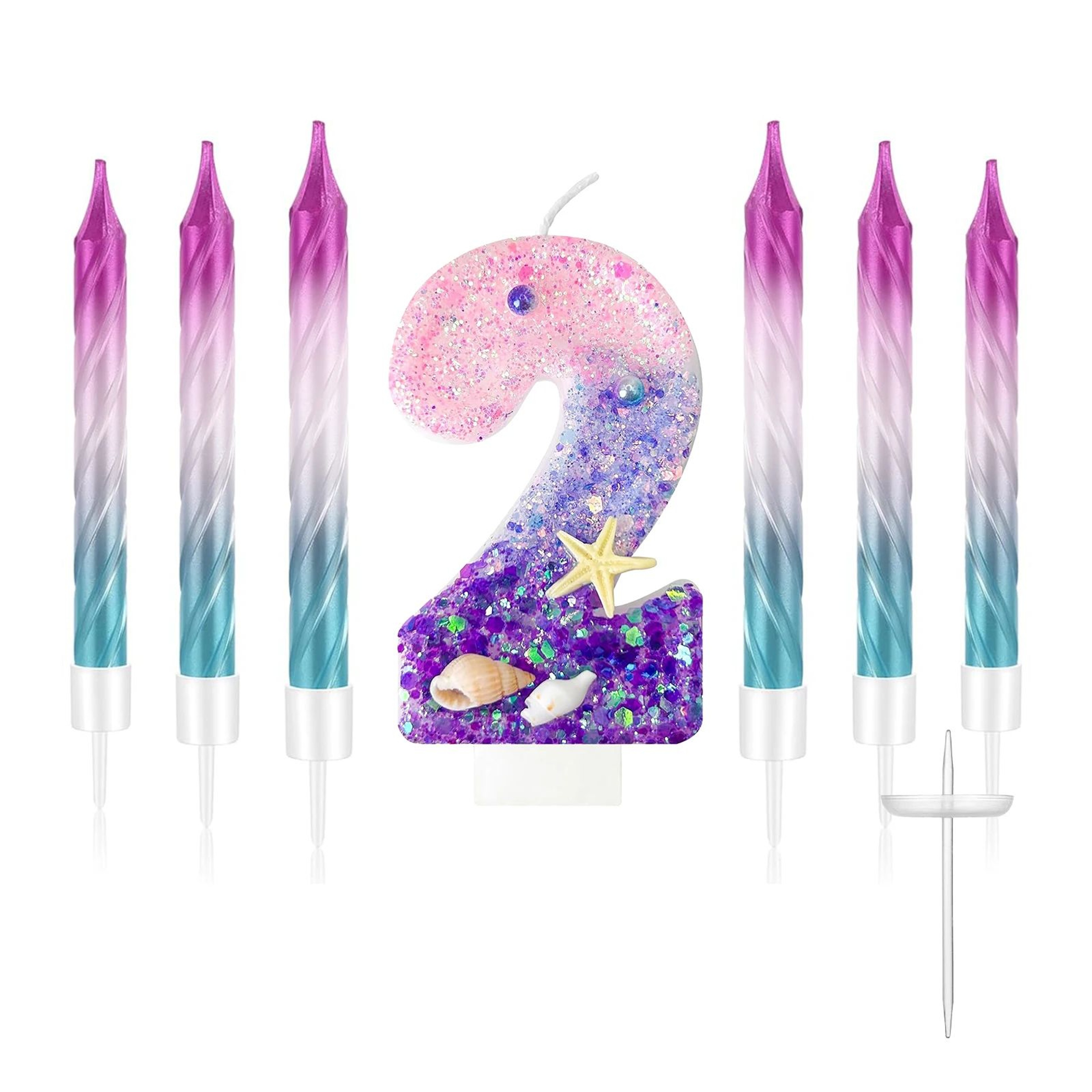 7pcs Purple Mermaid Number Cake Candles 09  Birthday Cake Topper Decorations For Girls Parties 8