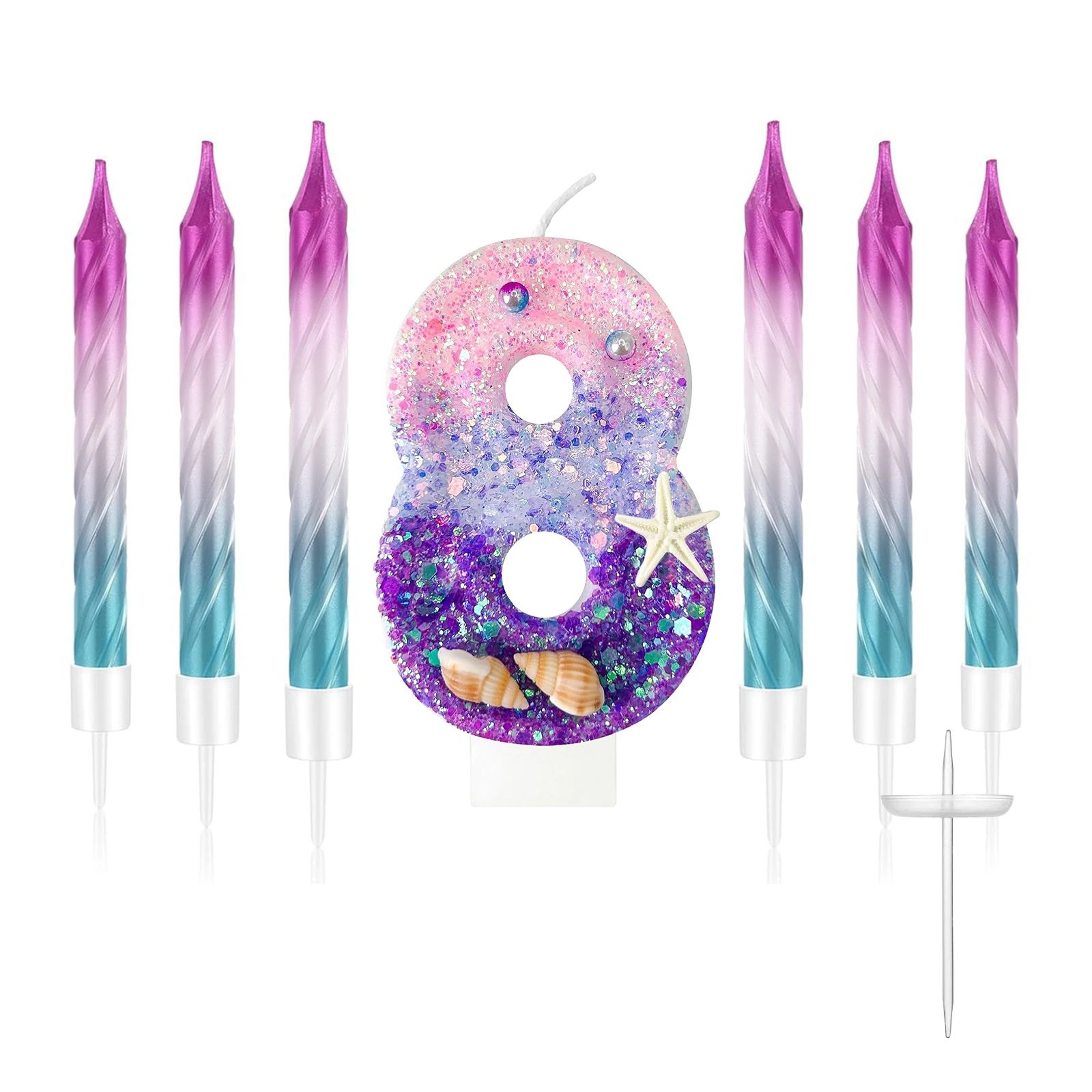 7pcs Purple Mermaid Number Cake Candles 09  Birthday Cake Topper Decorations For Girls Parties 14