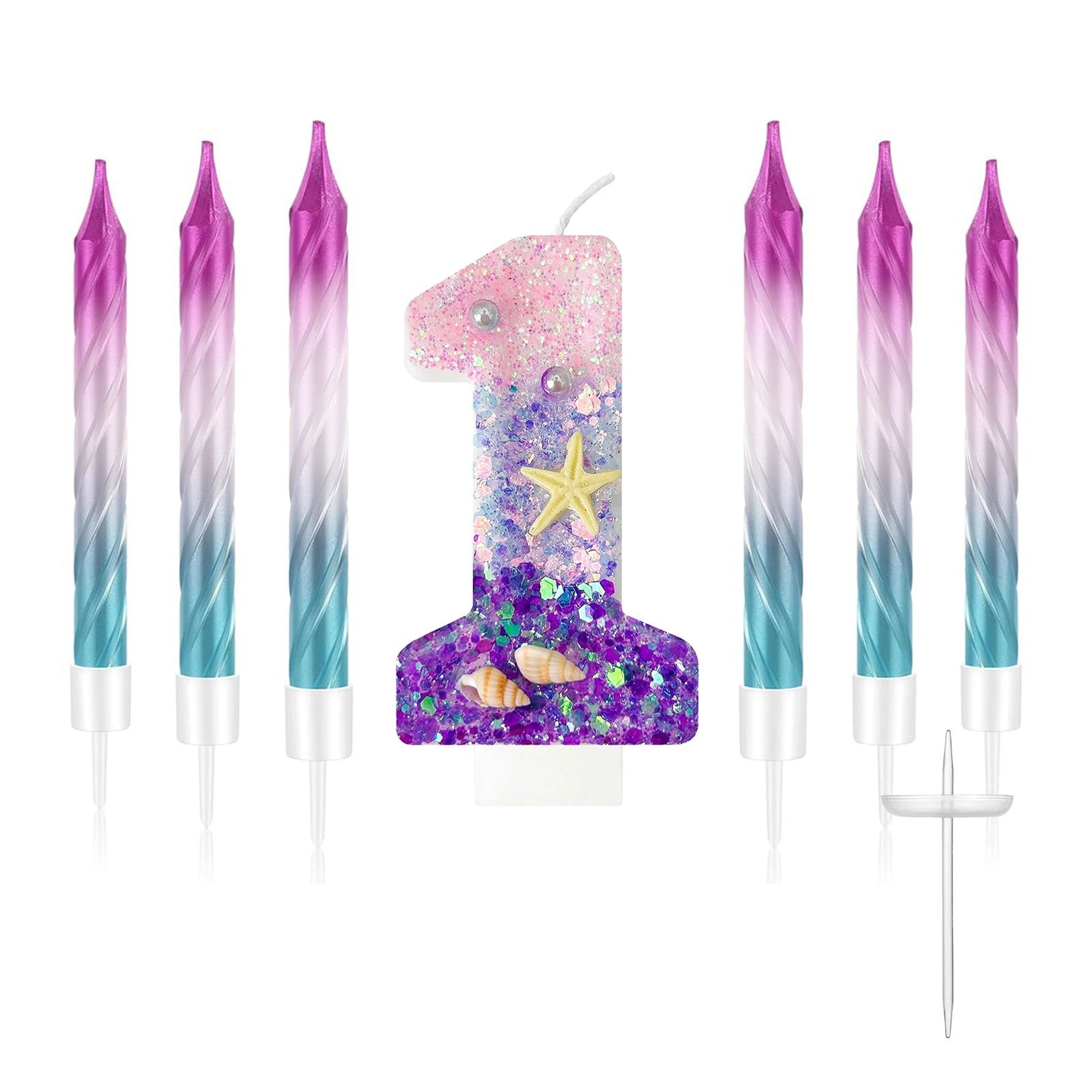 7pcs Purple Mermaid Number Cake Candles 09  Birthday Cake Topper Decorations For Girls Parties 7