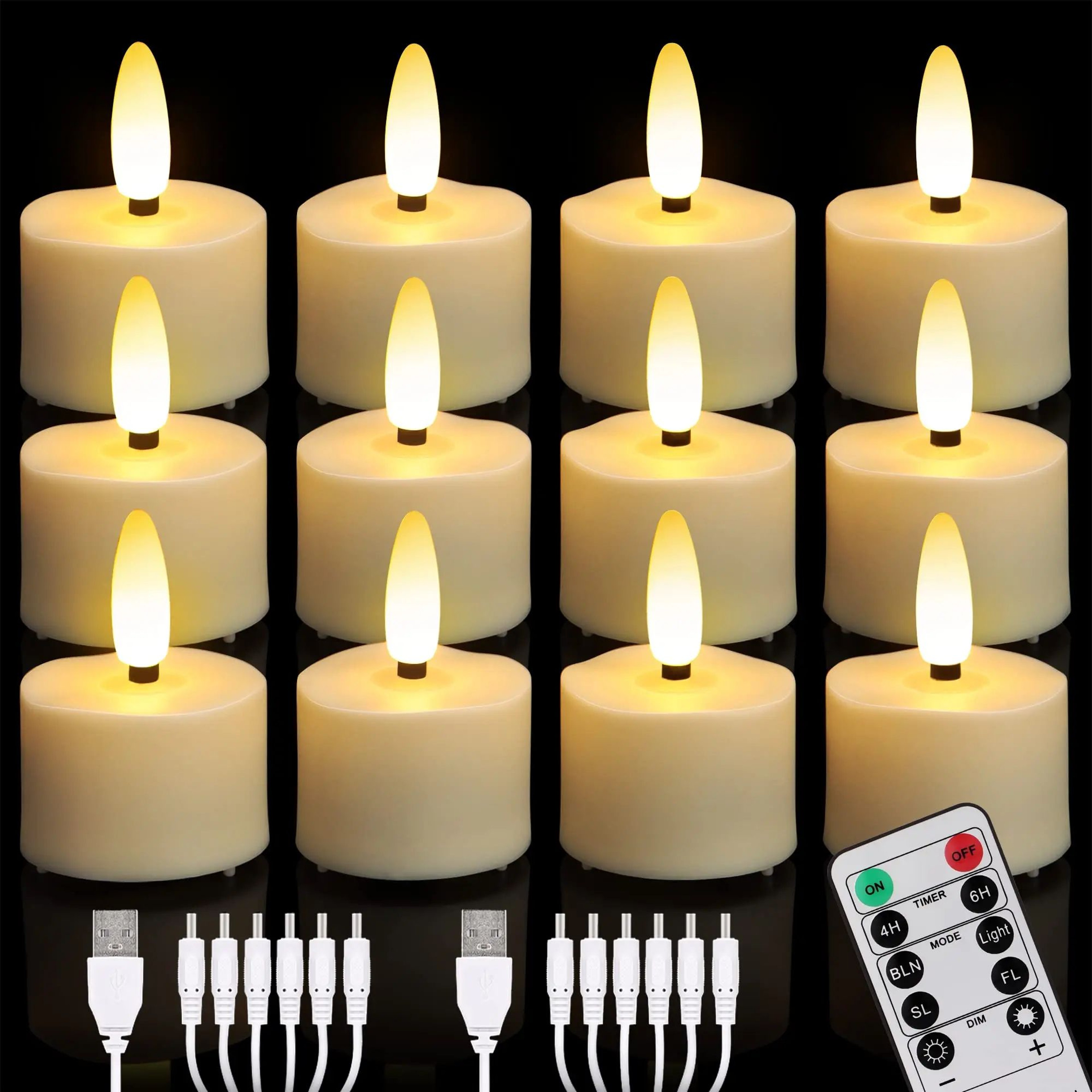 12pcs Rechargeable LED Flameless Candles With Remote  Timer  USB Charging Flickering Warm White Lig 0