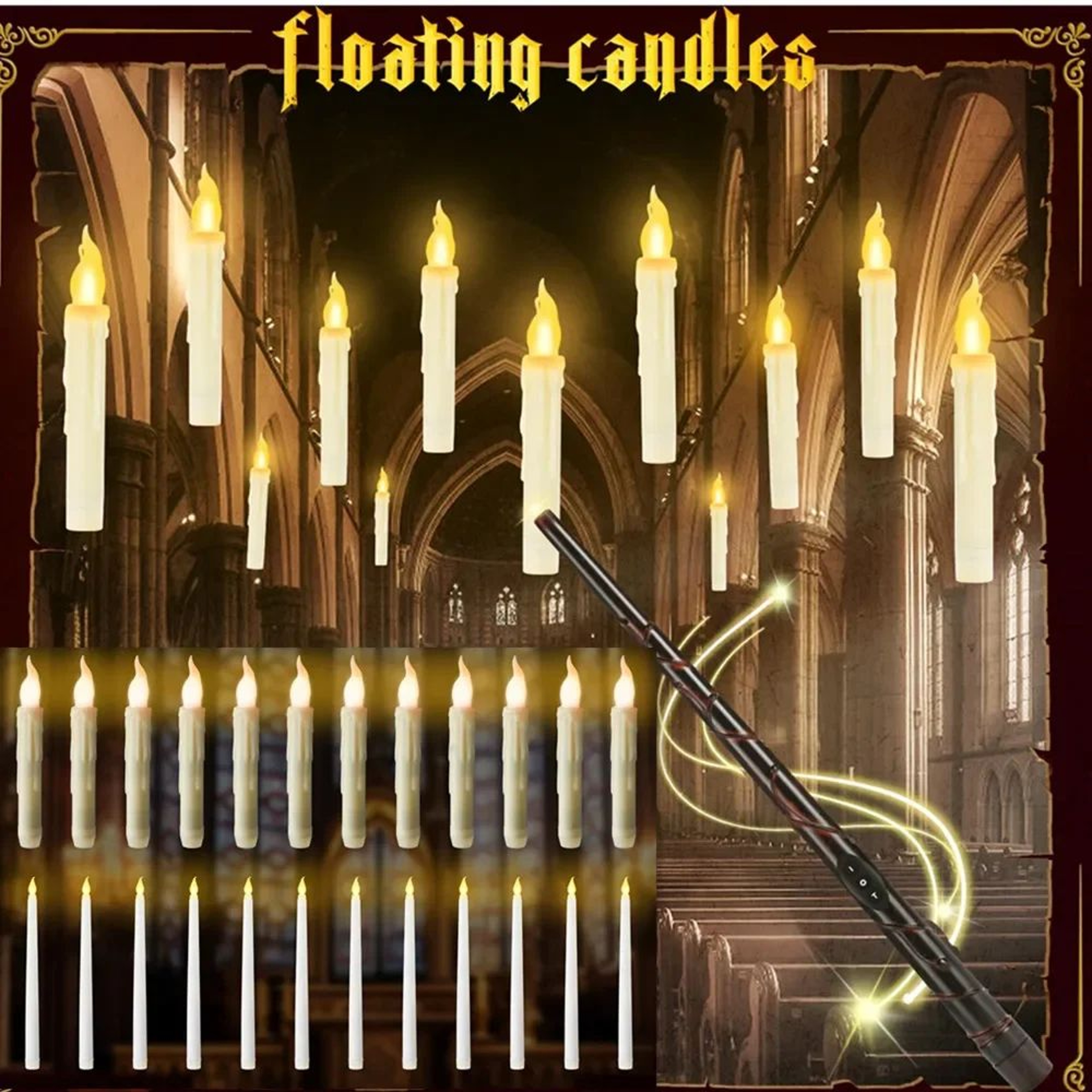 Floating Flameless LED Candles With Magic Wand Remote Flickering Hanging Taper Candles For Hallowee 1