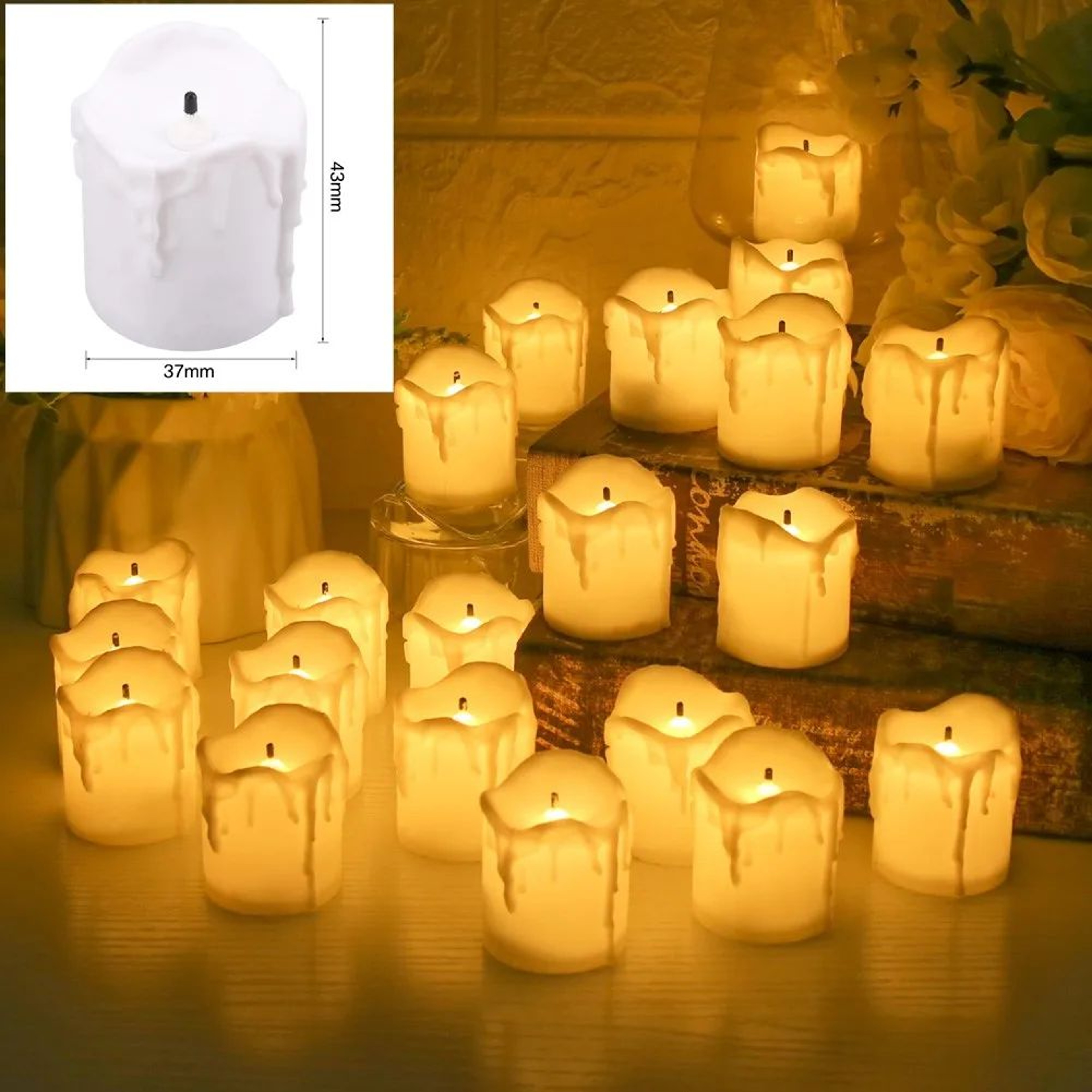 24Pcs Flickering LED Candle Tealights NoRemoteRemote Control Candles Flameless With Battery For Wed 4