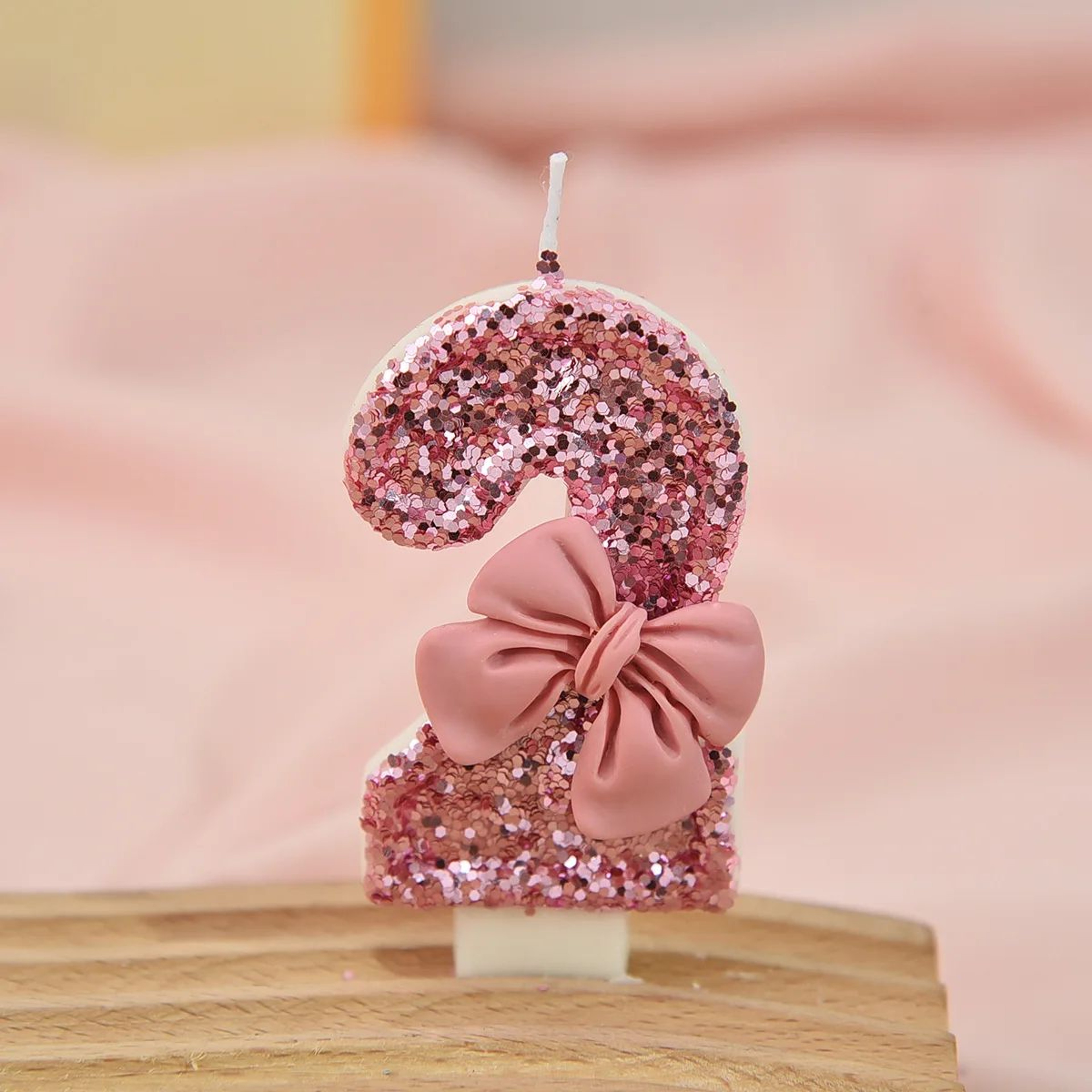 Pink Bow Sequin Digital Birthday Cake Candle  Creative Anniversary  Party Cake Decoration 3