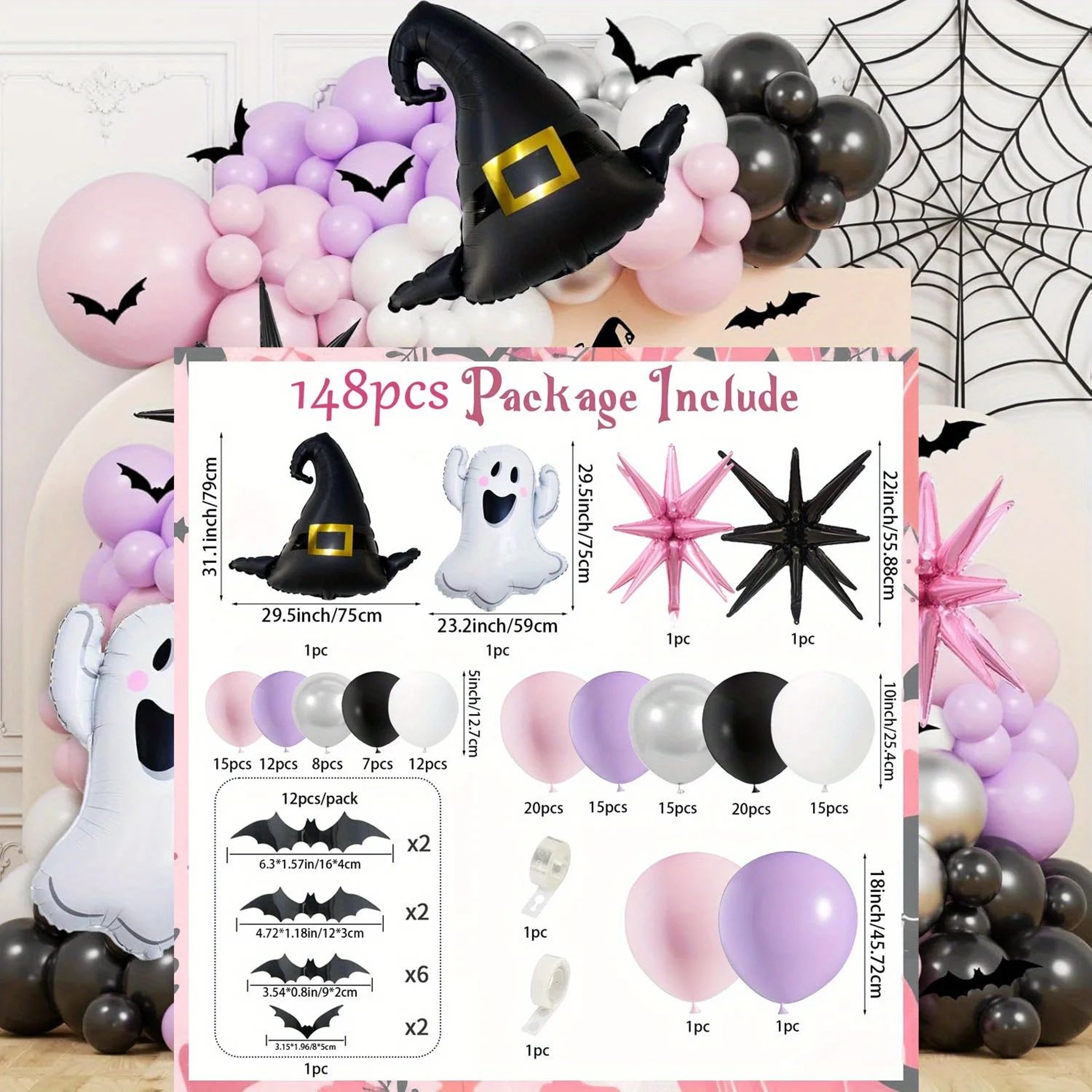148pcs Pink  Purple Halloween Balloon Garland Kit  Ghost Foil Balloons Latex Party Decorations  Arc 2