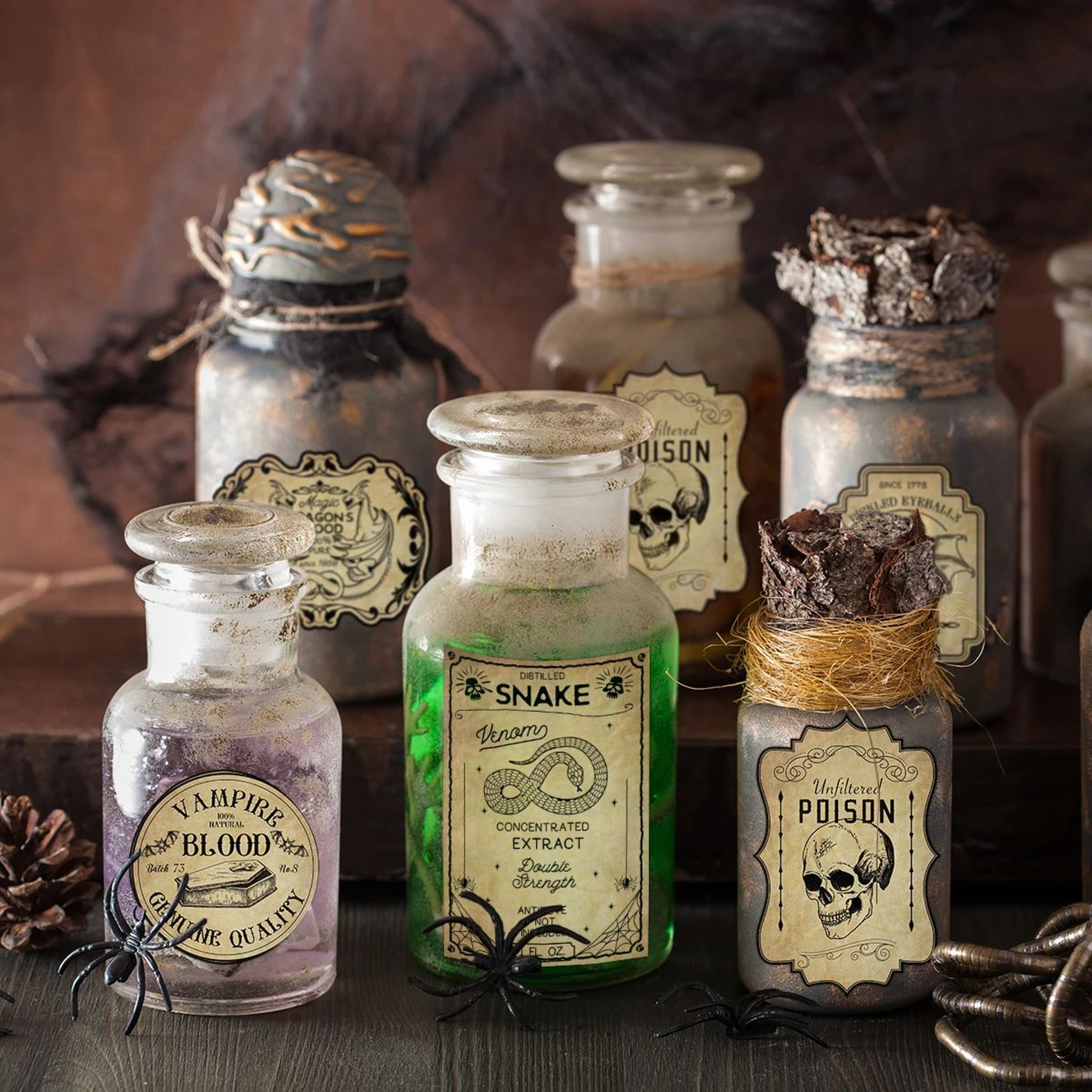 Halloween Retro Horror Wine Bottle Labels  Vintage Witch Potion Stickers  Gothic Party Decorations 2