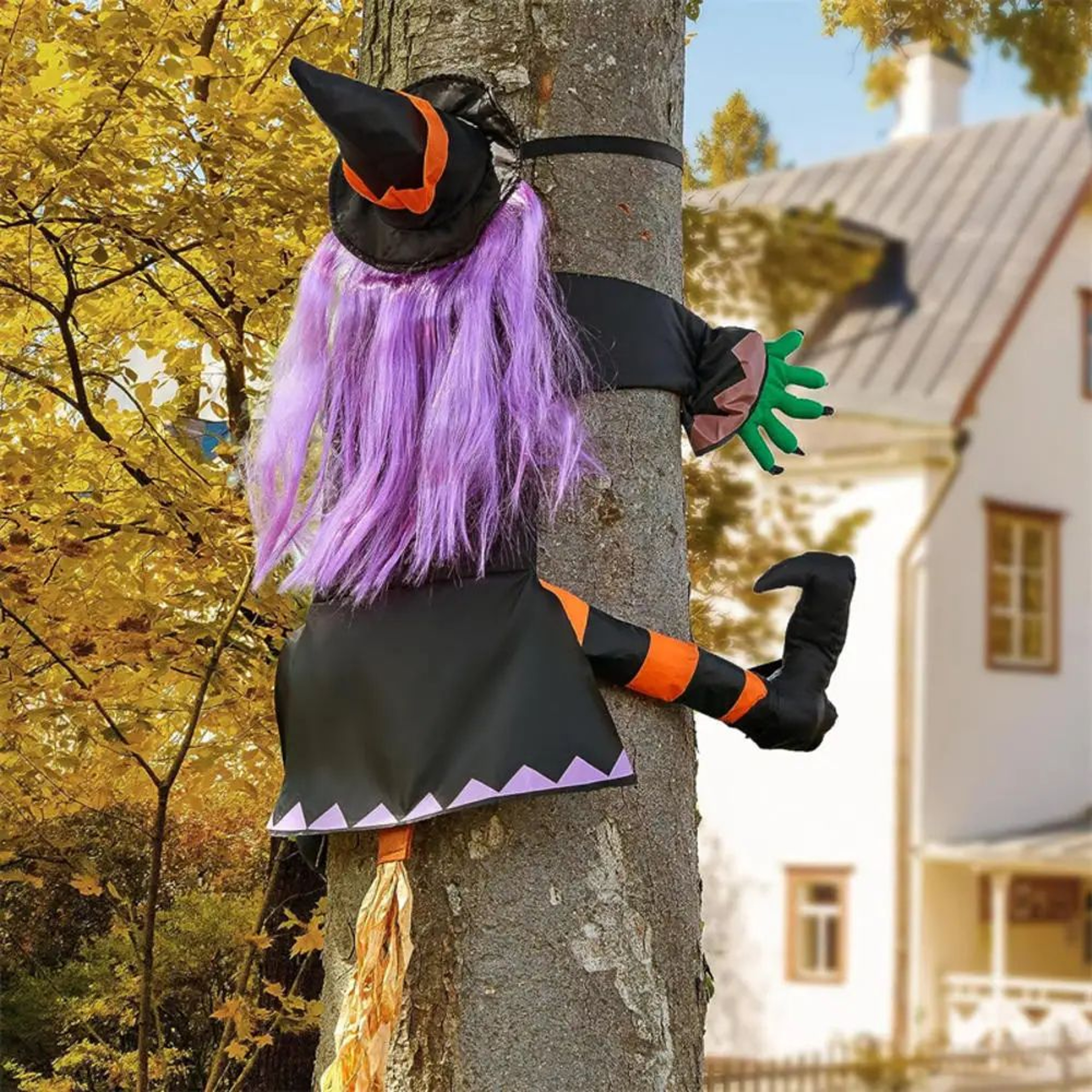 Halloween Crashing Witch Tree Decoration  Flying Witch Yard Decor For Lawn Patio Porch  Outdoor Par 0
