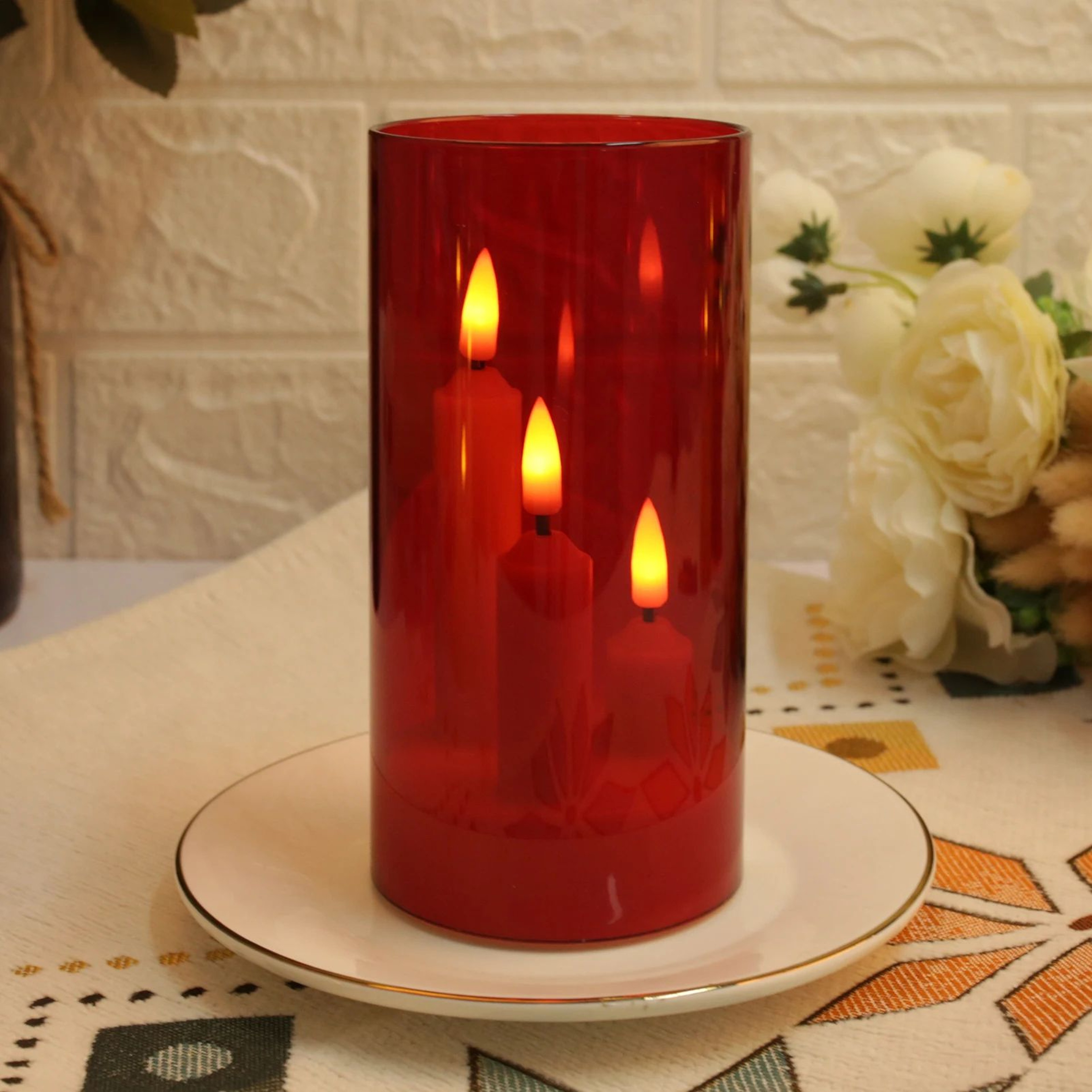 3in1 LED Flameless Taper Candle With Acrylic Lampshade  Battery Operated Flickering Pillar Candle F 8