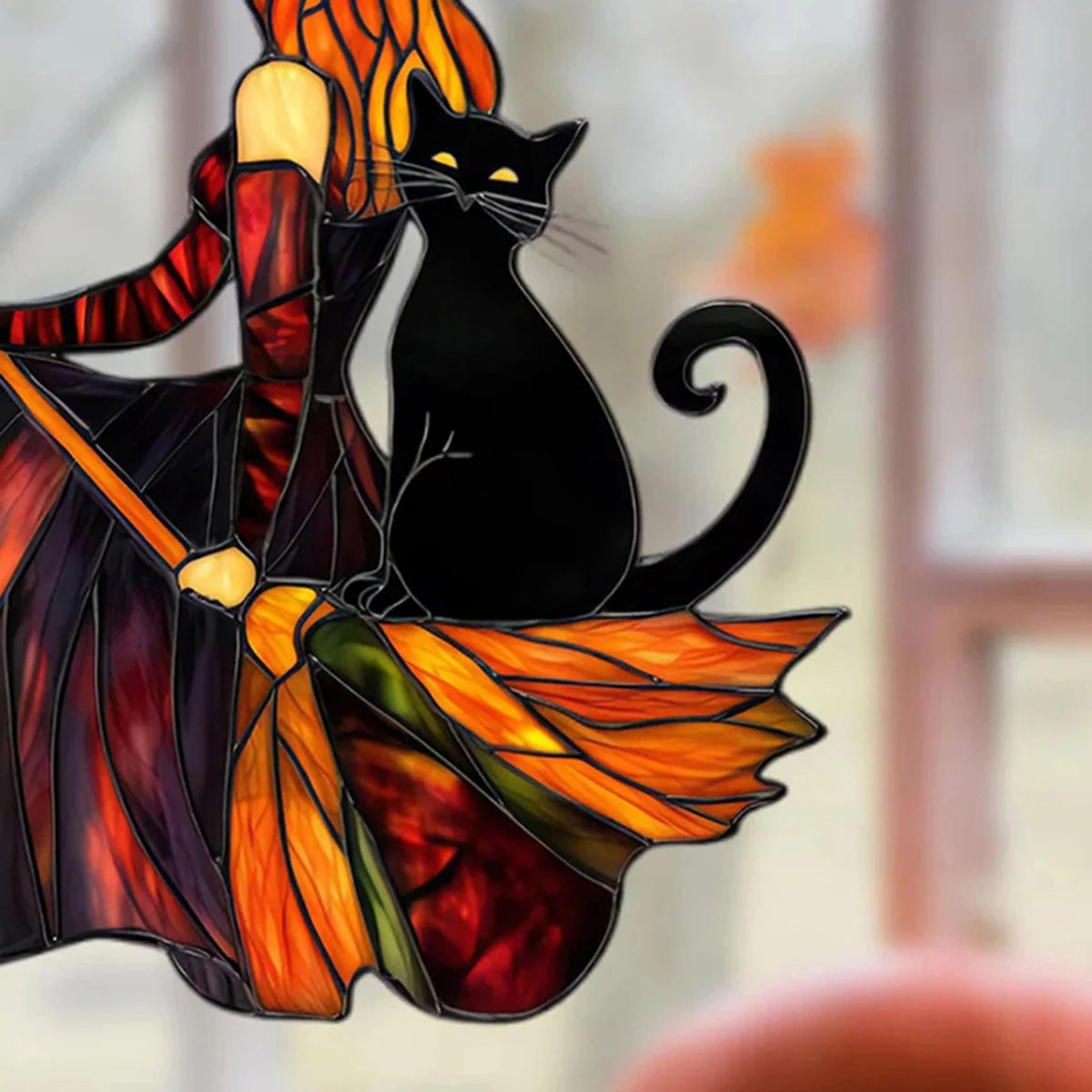 Gothic Acrylic Witch  Black Cat Suncatcher  Halloween Window Hanging Ornament  Wind Chime Decor 3