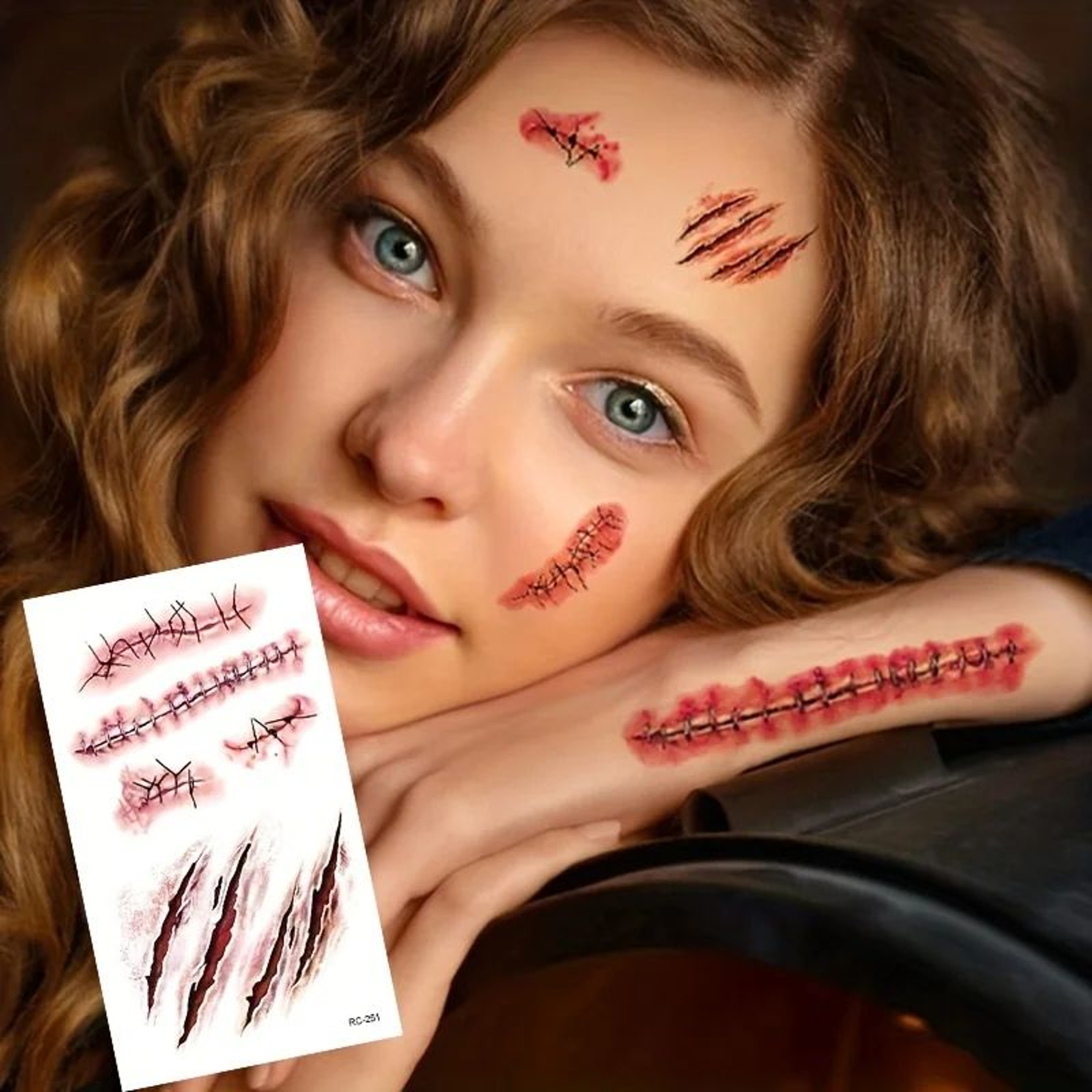 510pcs Halloween Scar Temporary Tattoo Stickers  Waterproof Fake Blood Wound Tattoos For Cosplay  P