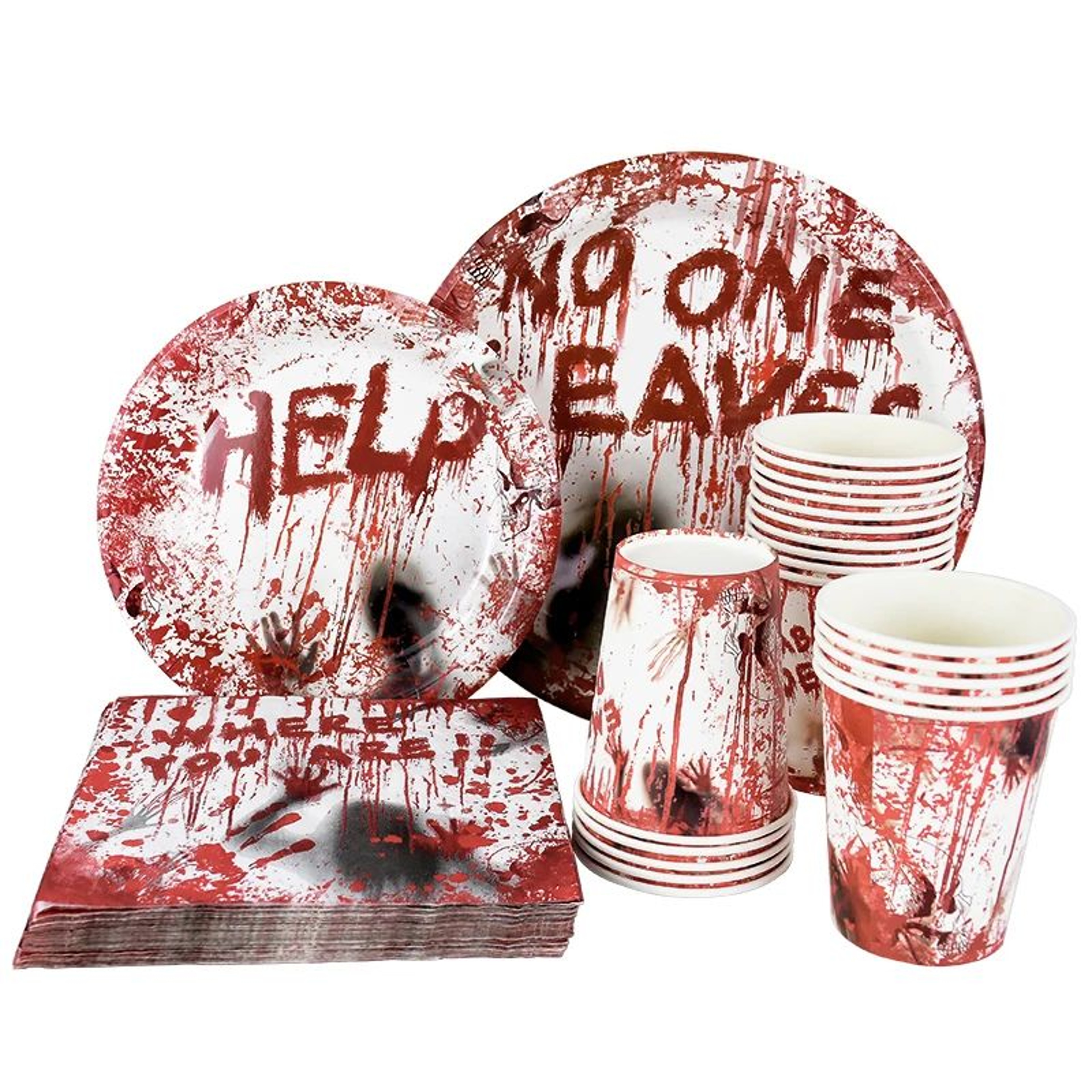 Halloween Bloody Handprint Disposable Party Tableware Set  Paper Plates Cups  Popcorn Boxes 0