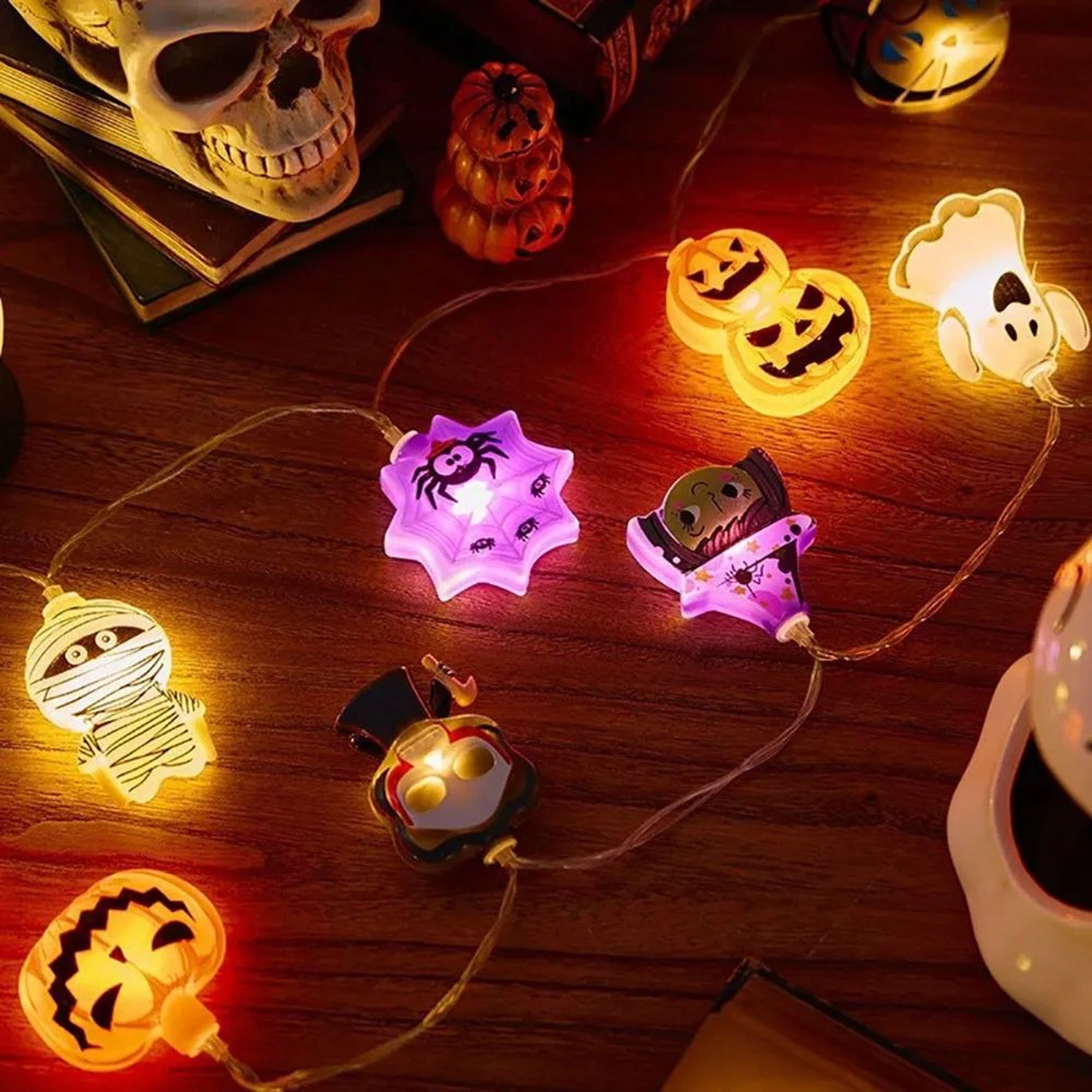 Halloween LED String Lights  Pumpkin Ghost  Spider Web Hanging Lantern Party Decorations 2