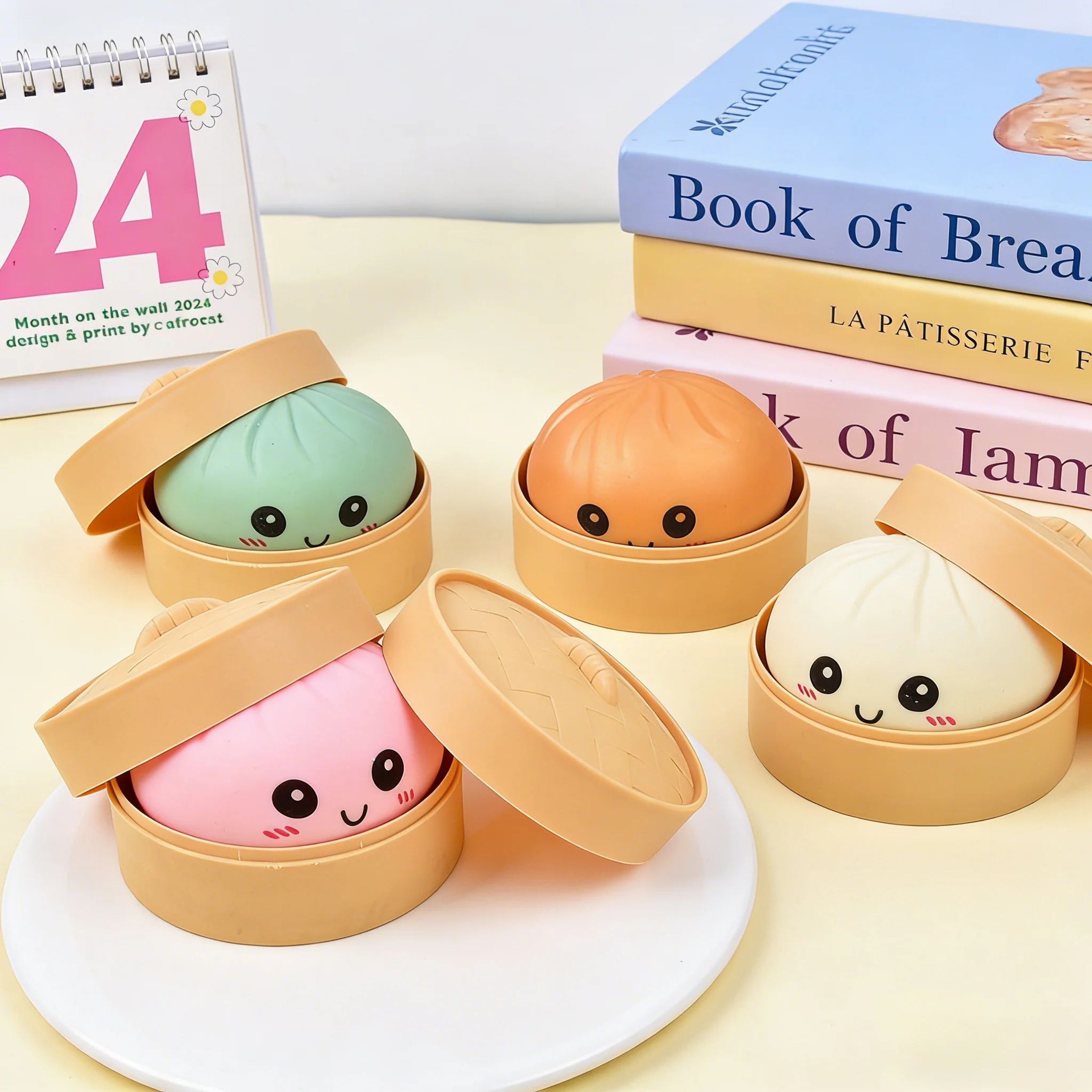 Glitter Dumpling Squishy Toy With Bamboo Steamer  Slow Rising Stress Relief Squeeze Ball  Sensory F 0