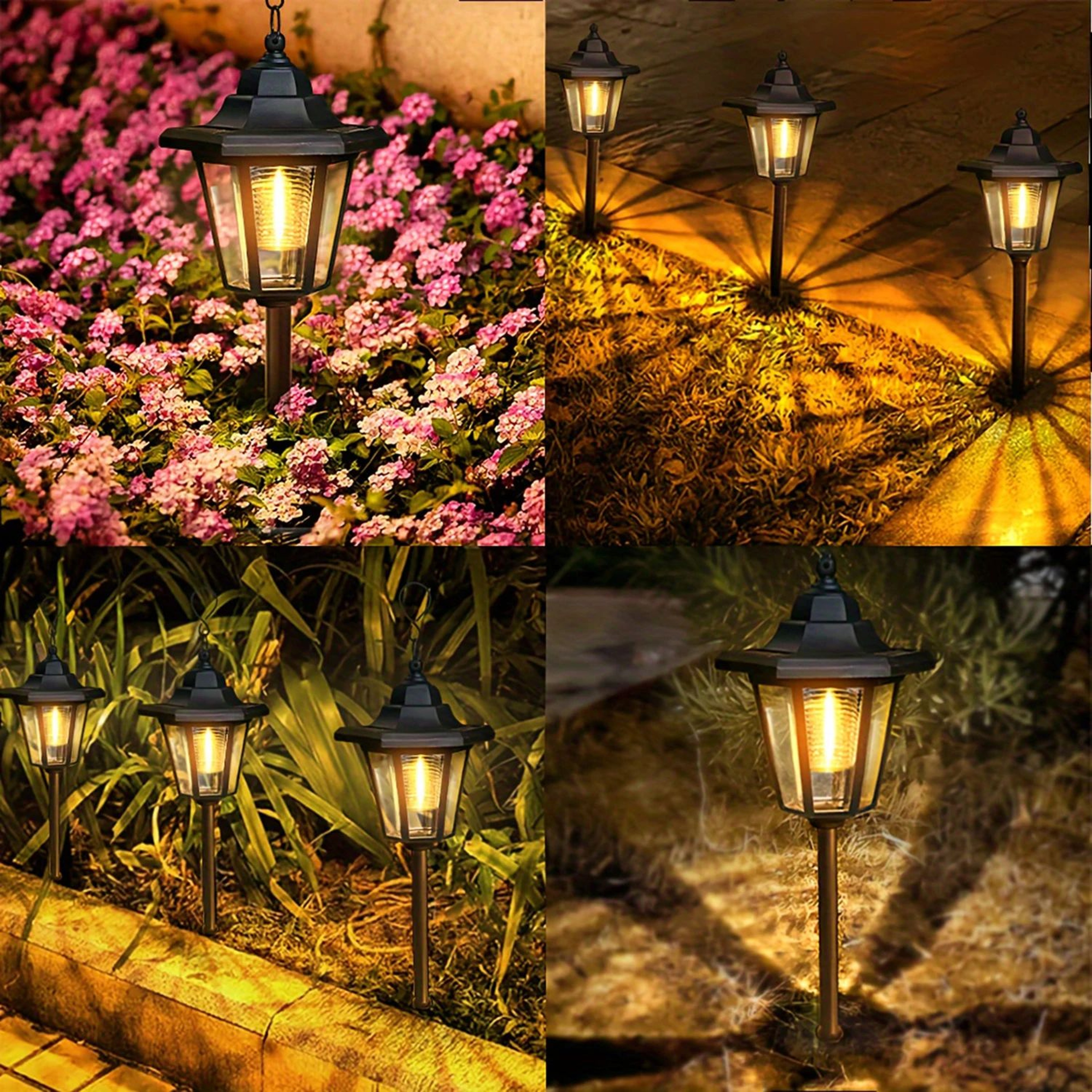 Hexagonal Solar Path Lights  Outdoor Hanging Lanterns Waterproof Garden Walkway  Landscape Lighting 4
