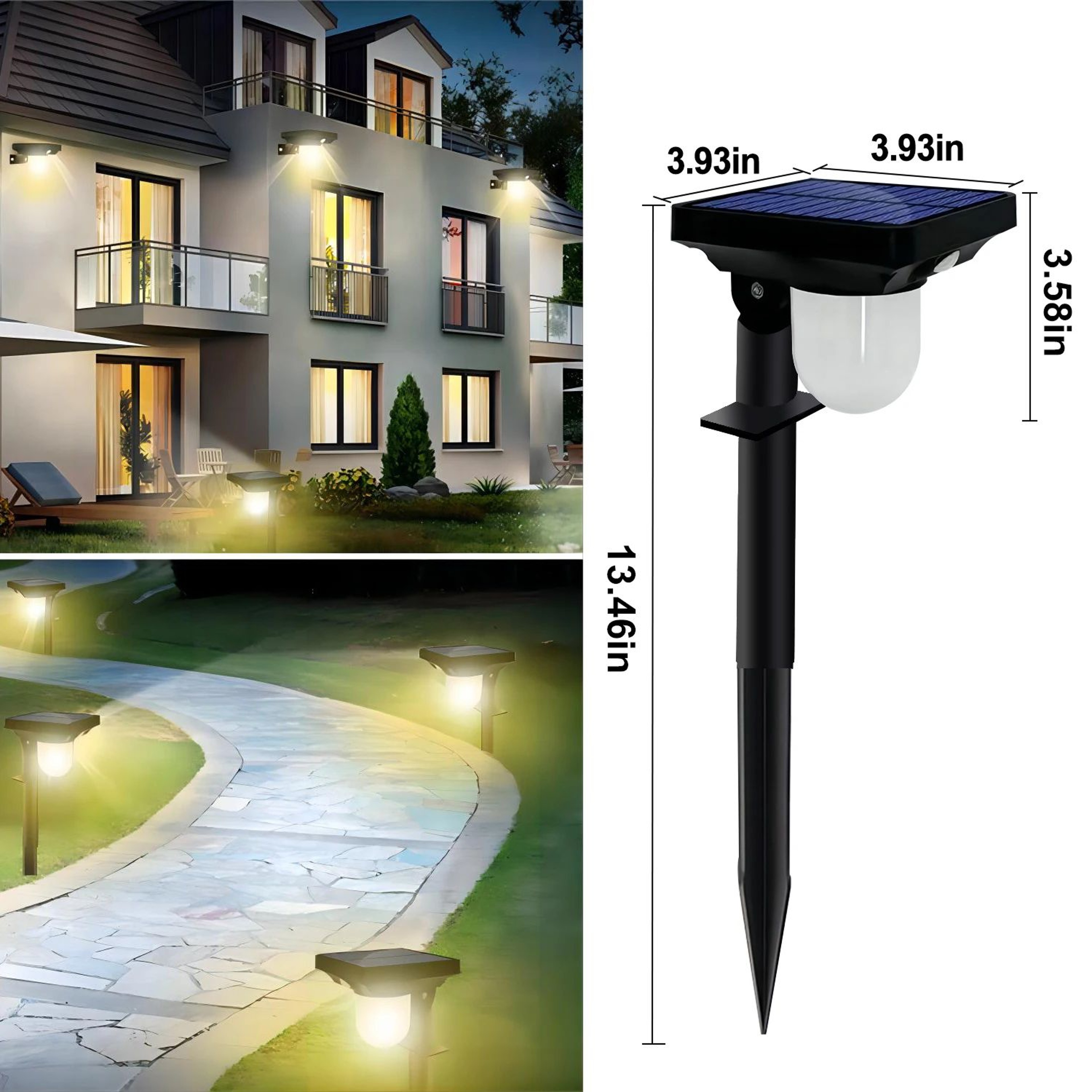 Solar Motion Sensor Landscape Spotlights  3 Lighting Modes Waterproof Garden Pathway  Wall Lights W 6