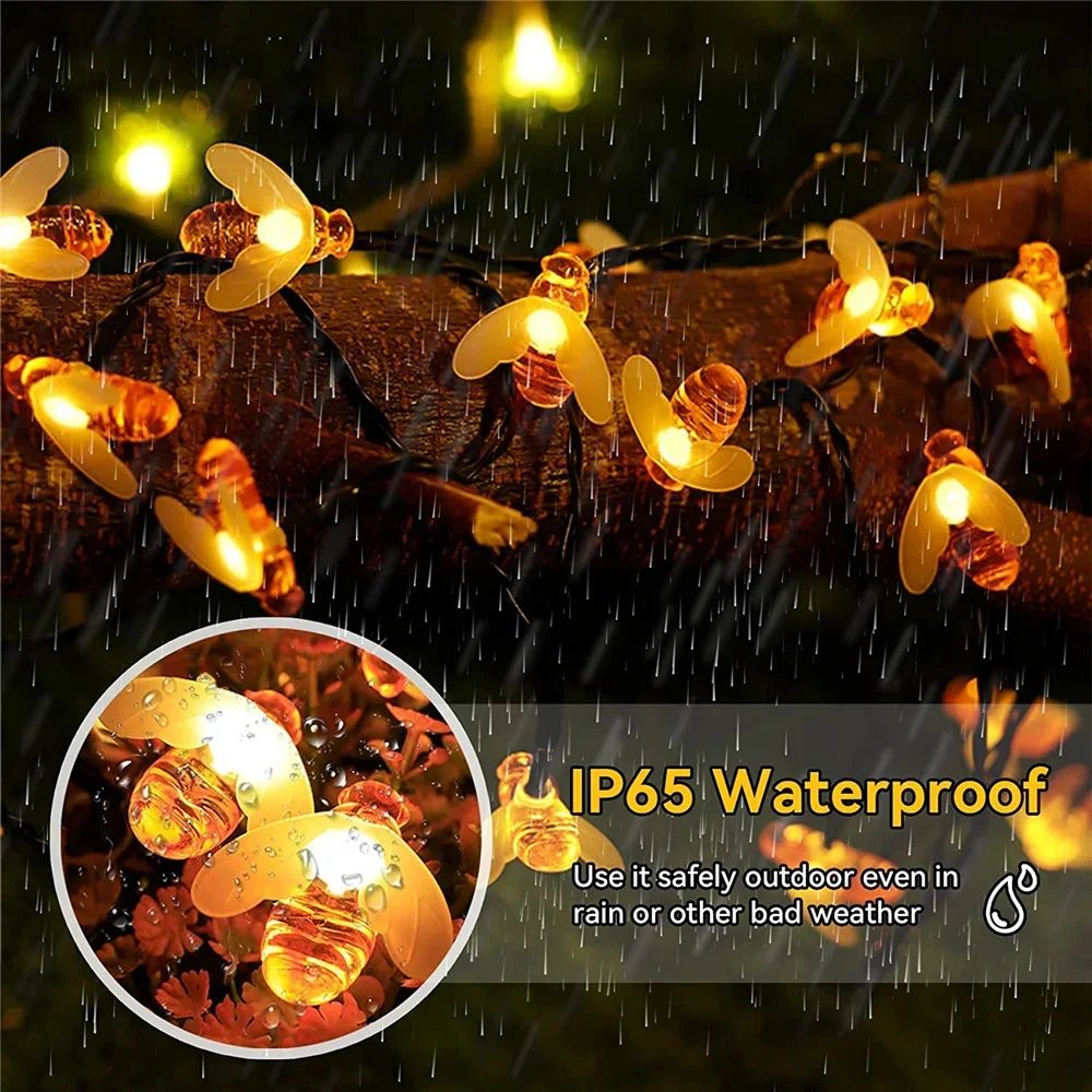 AlliLit Solar Bee String Lights  Waterproof LED Fairy Lights With 8 Modes For Garden Patio  Holiday