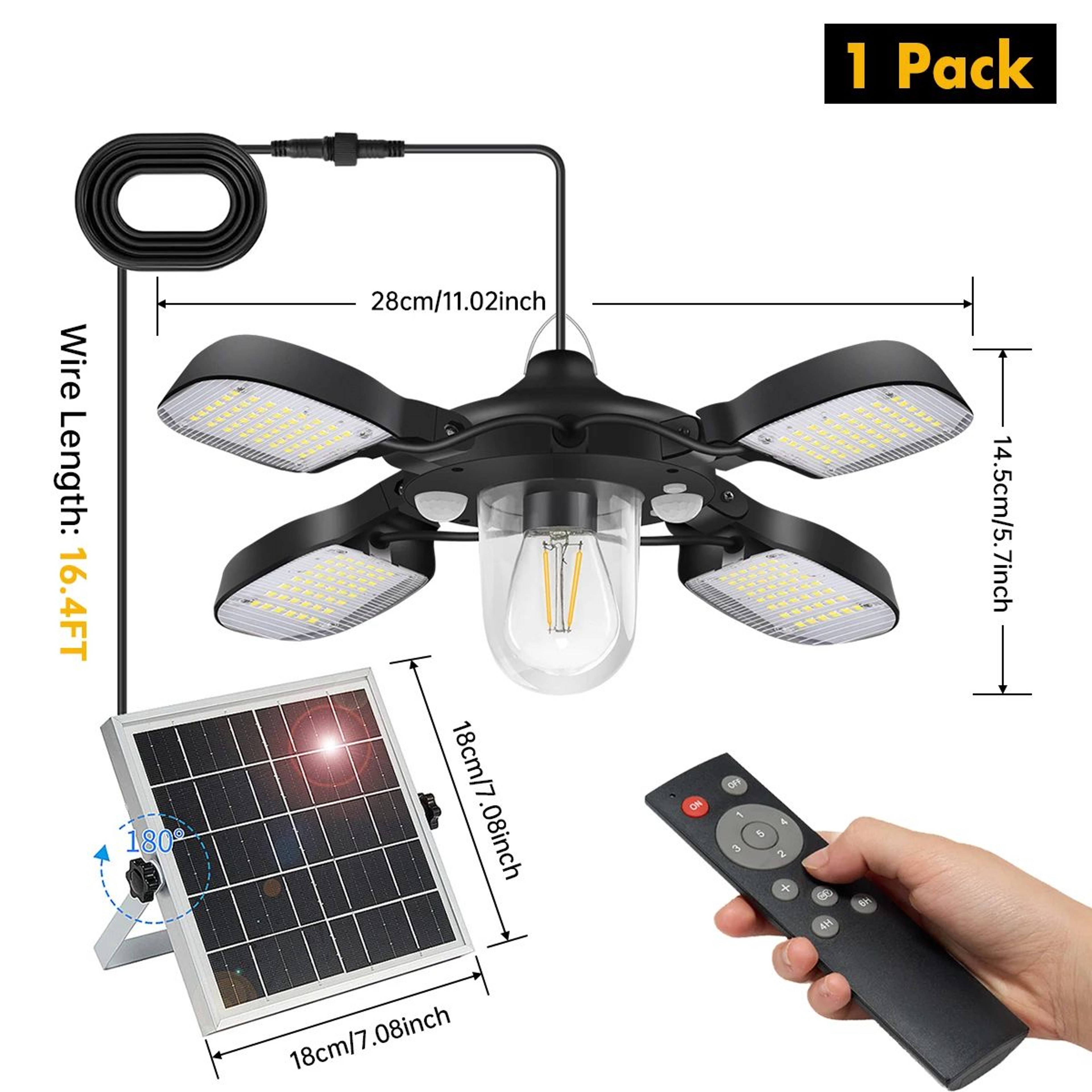 192LED Solar Barn Light  1000LM Dual Motion Sensor Pendant Light With Remote For Indoor  Outdoor 6