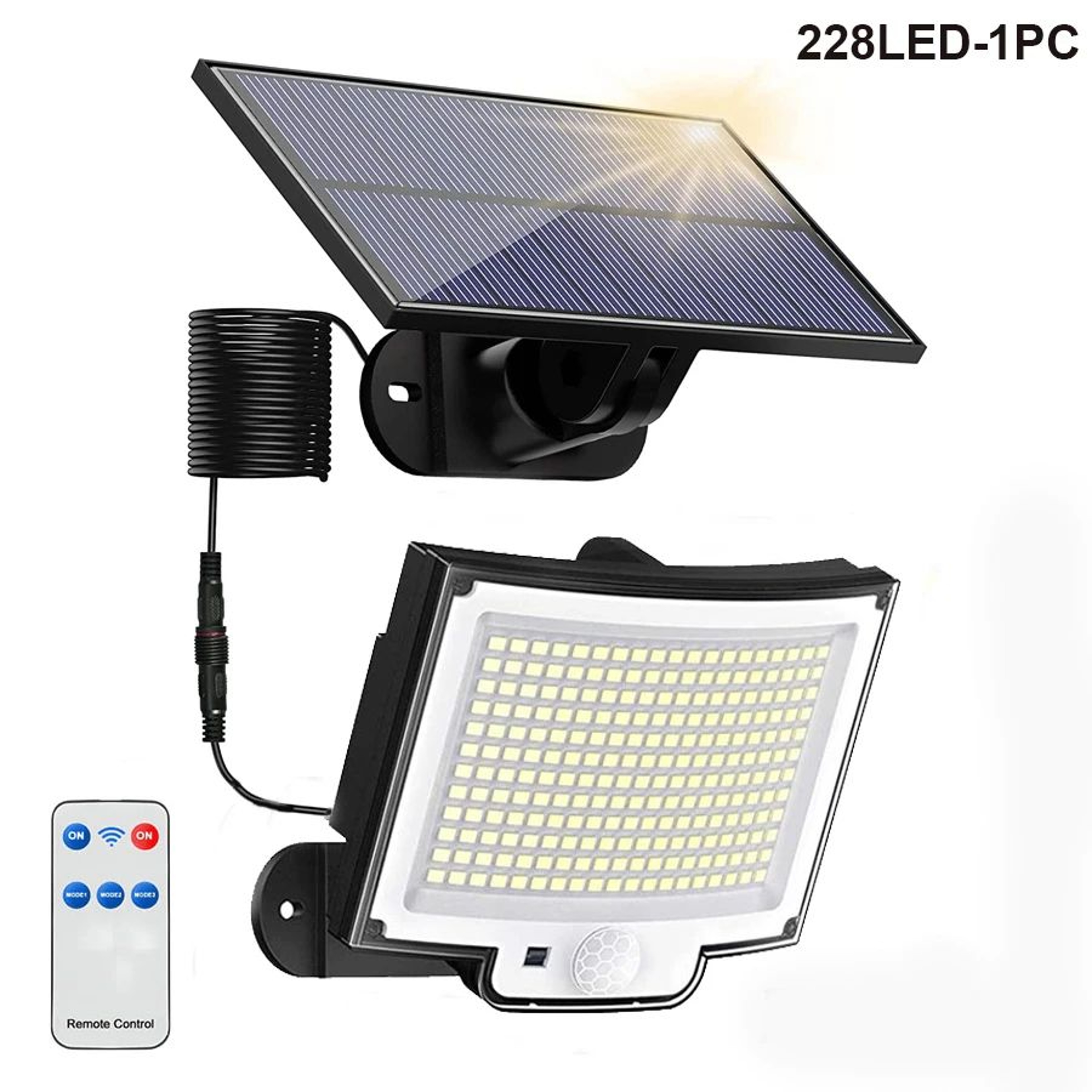 318 LED Solar Motion Sensor Light  IP65 Waterproof Outdoor Security Floodlight With Remote Panel  4 6