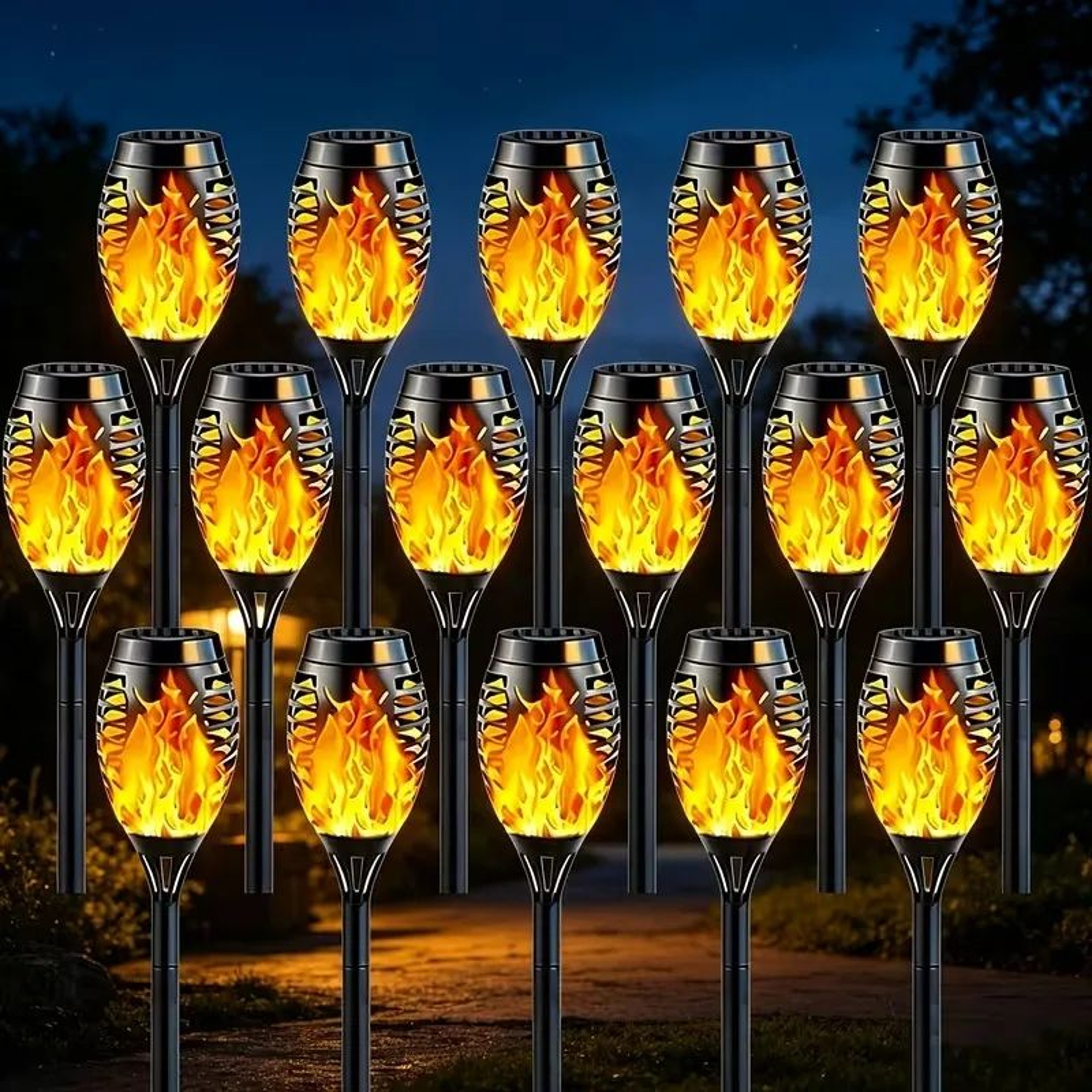 12 LED Solar Flame Torch Light  Waterproof Flickering Garden Pathway Landscape Lamp 0