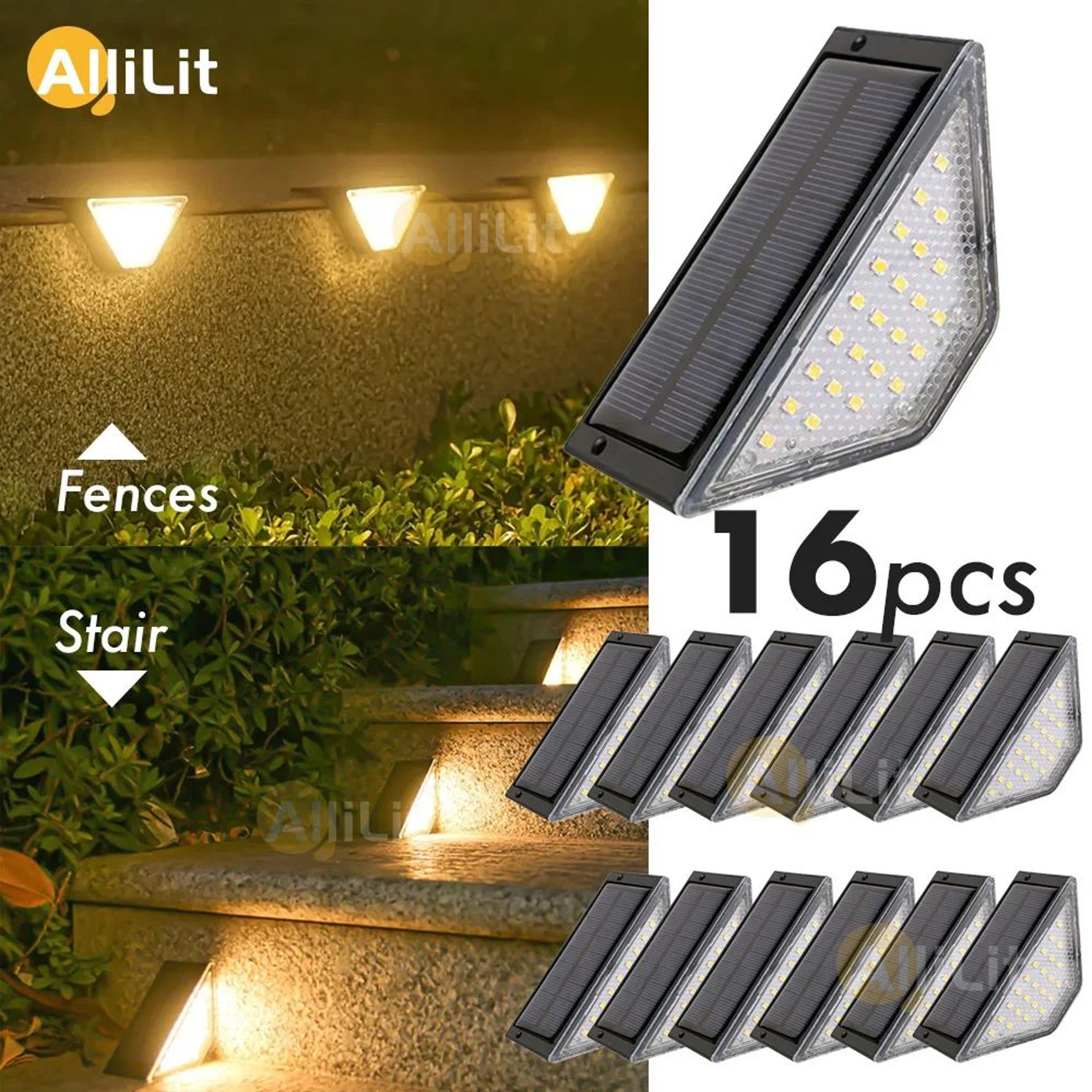 AlliLit LED Solar Step Lights  Waterproof Outdoor Deck Stair Patio  Garden Path Lights 0