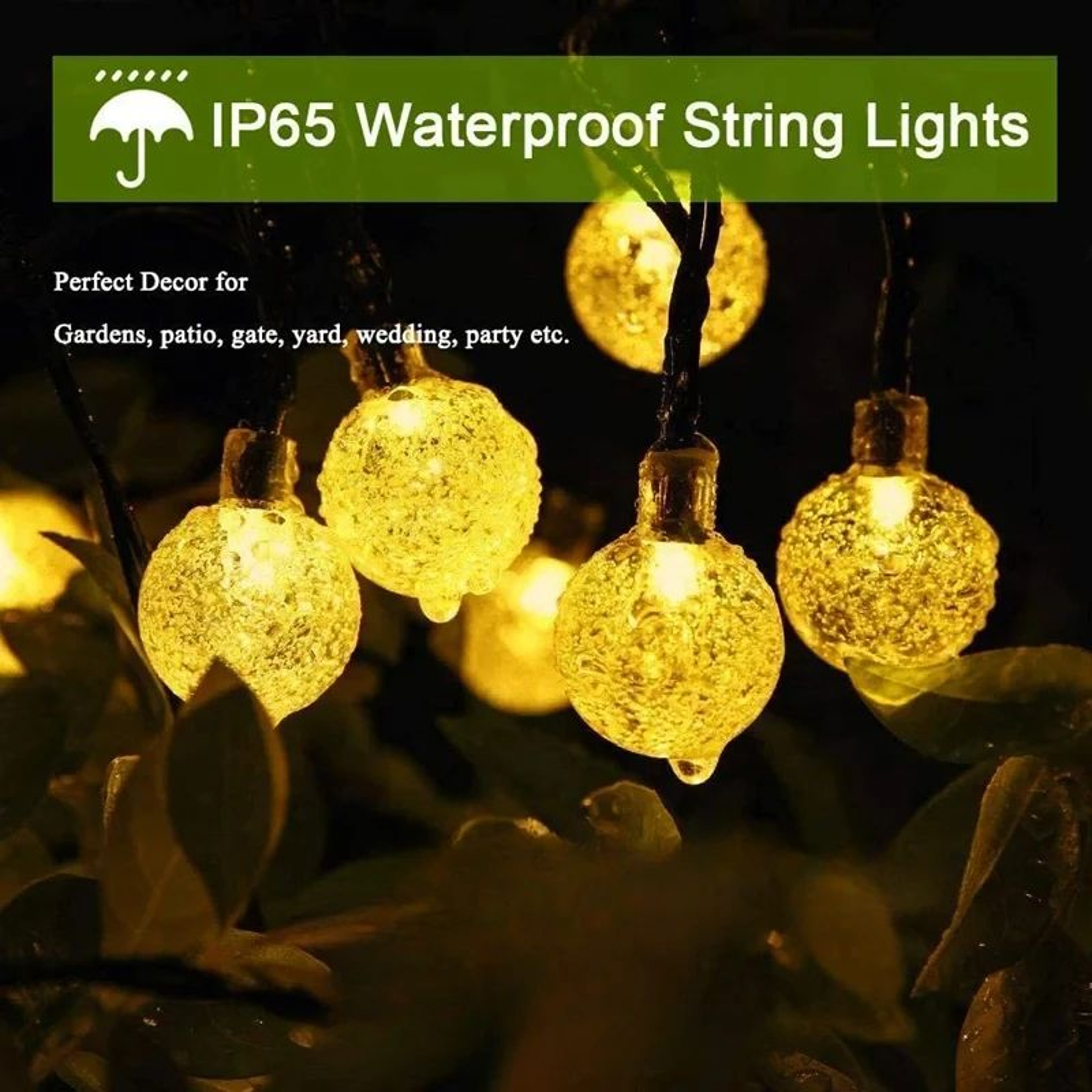 60 LED Solar Globe String Lights  Waterproof Outdoor Fairy Lights With 8 Lighting Modes For Garden  3
