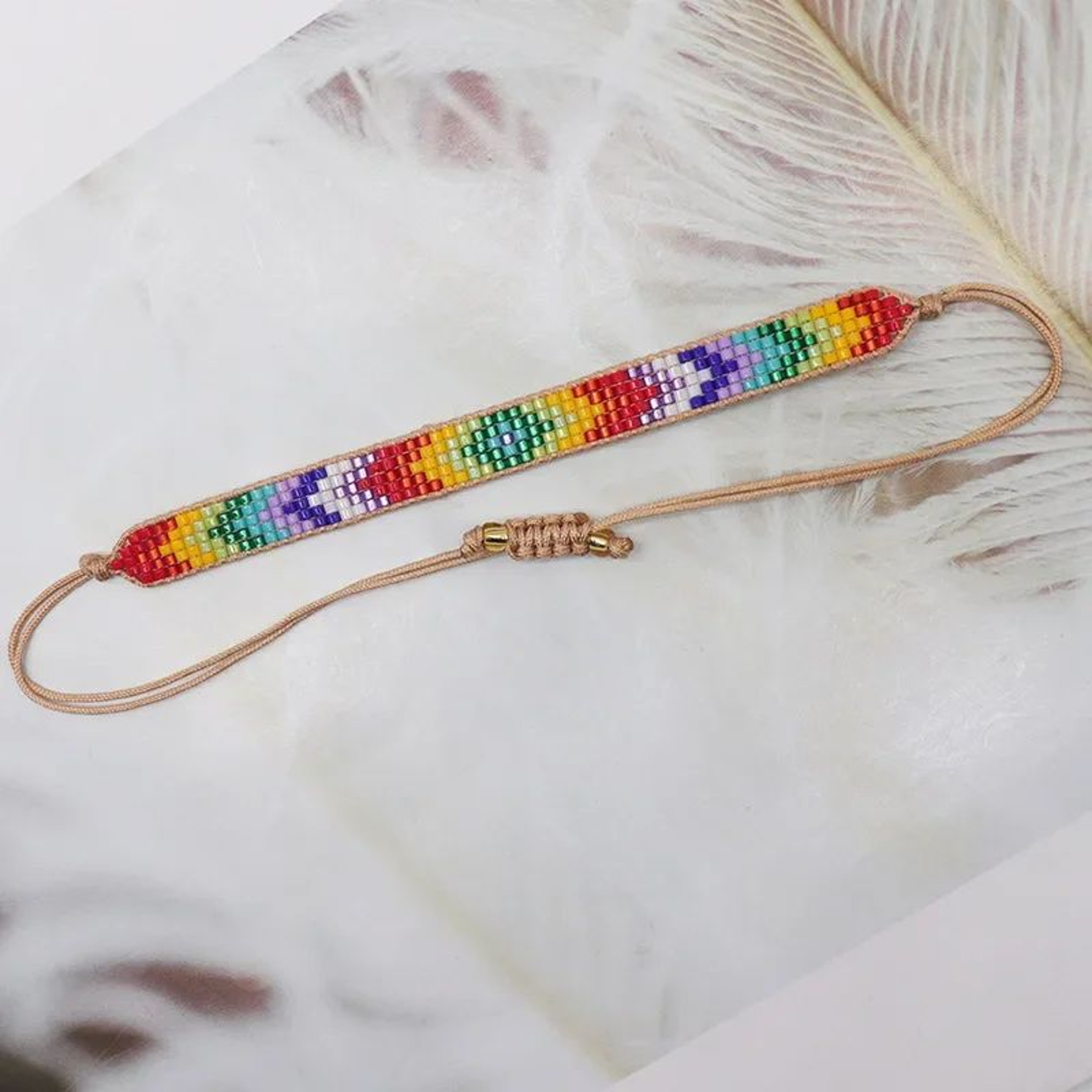 Bohemian Multicolor Glass Beaded Bracelet  Adjustable Handwoven Rice Bead Bracelet With Geometric A 6