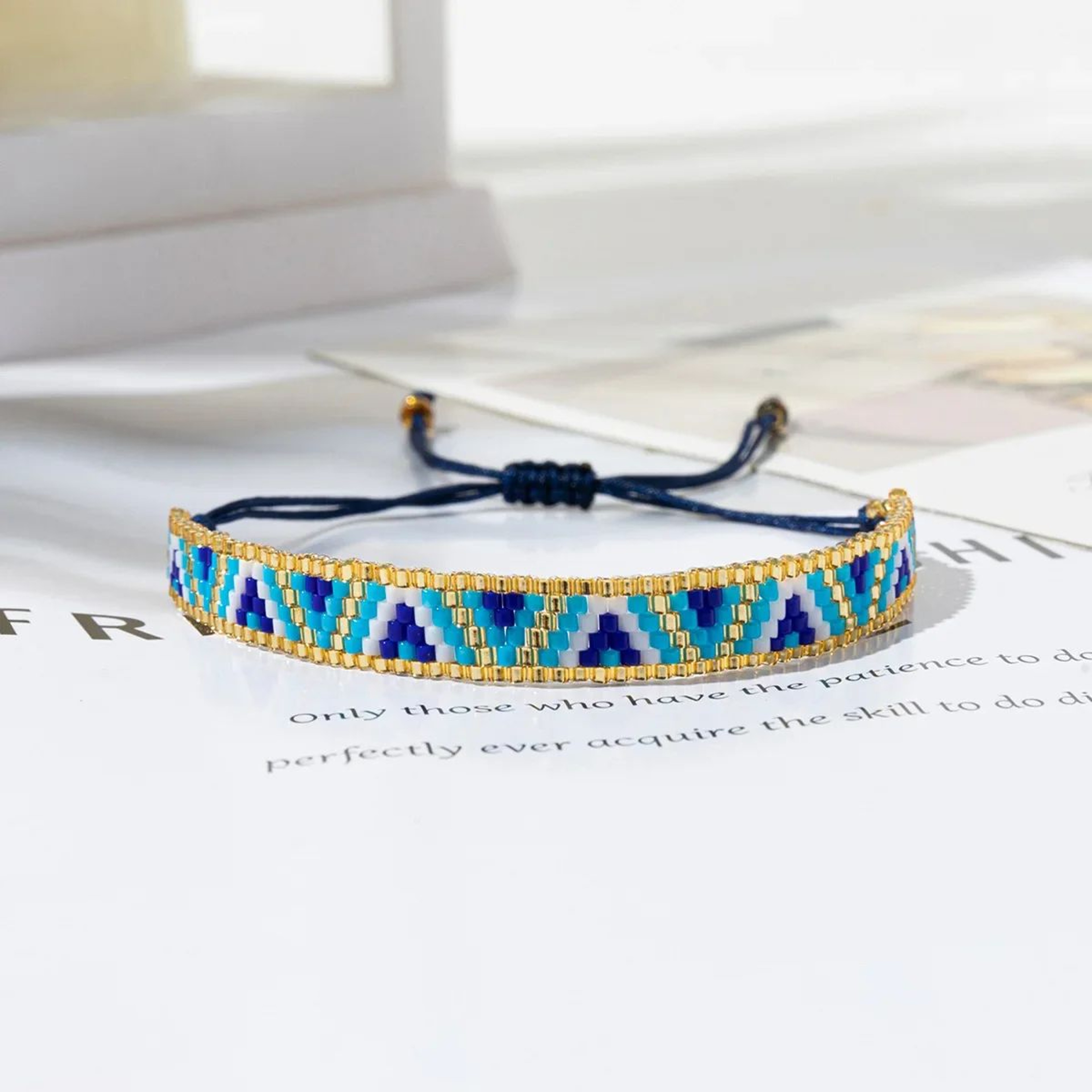 Bohemian Multicolor Glass Beaded Bracelet  Adjustable Handwoven Rice Bead Bracelet With Geometric A 12