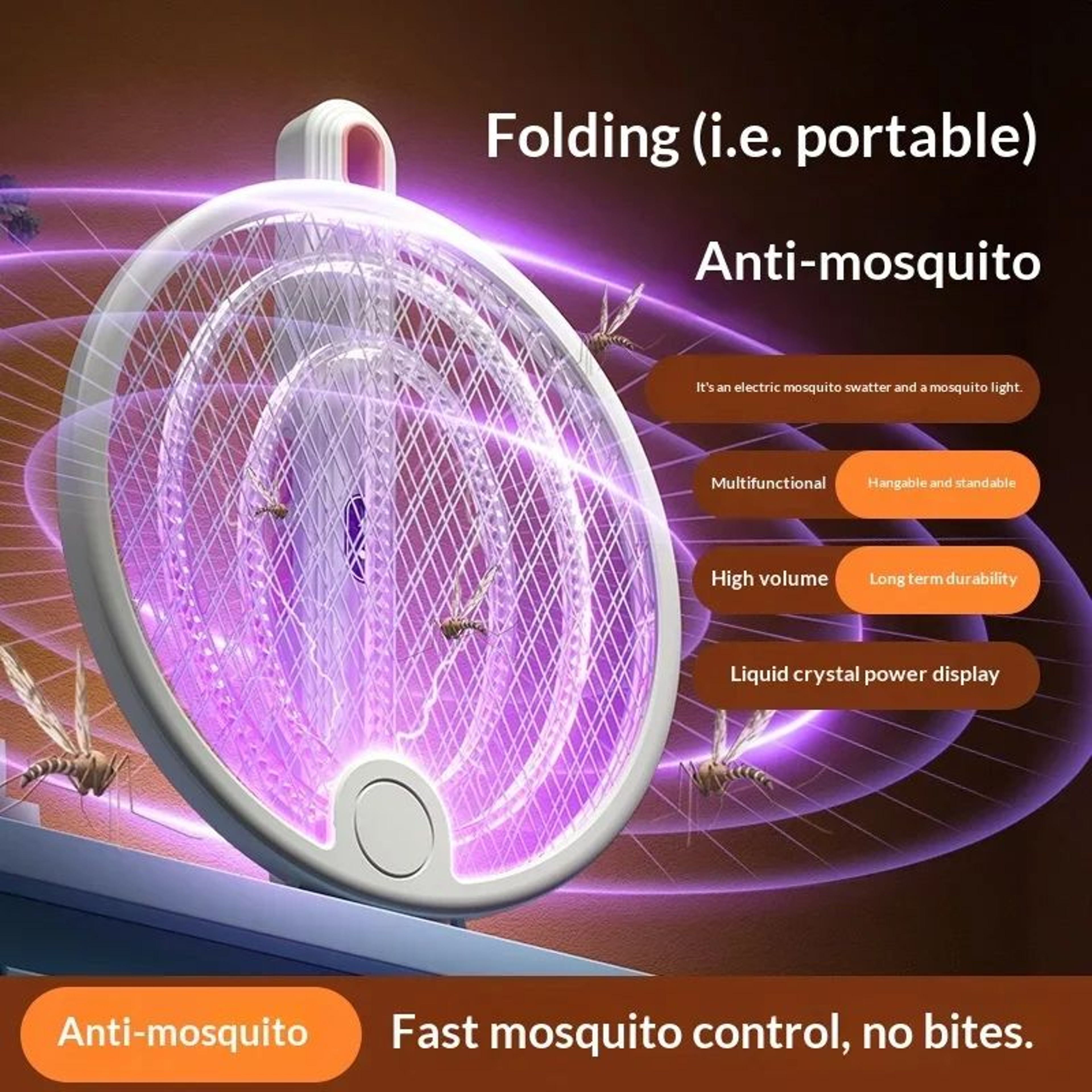 2in1 Foldable Electric Fly Swatter  Mosquito Trap  3000V UV Mosquito Killer With TypeC Charging  Qu 3