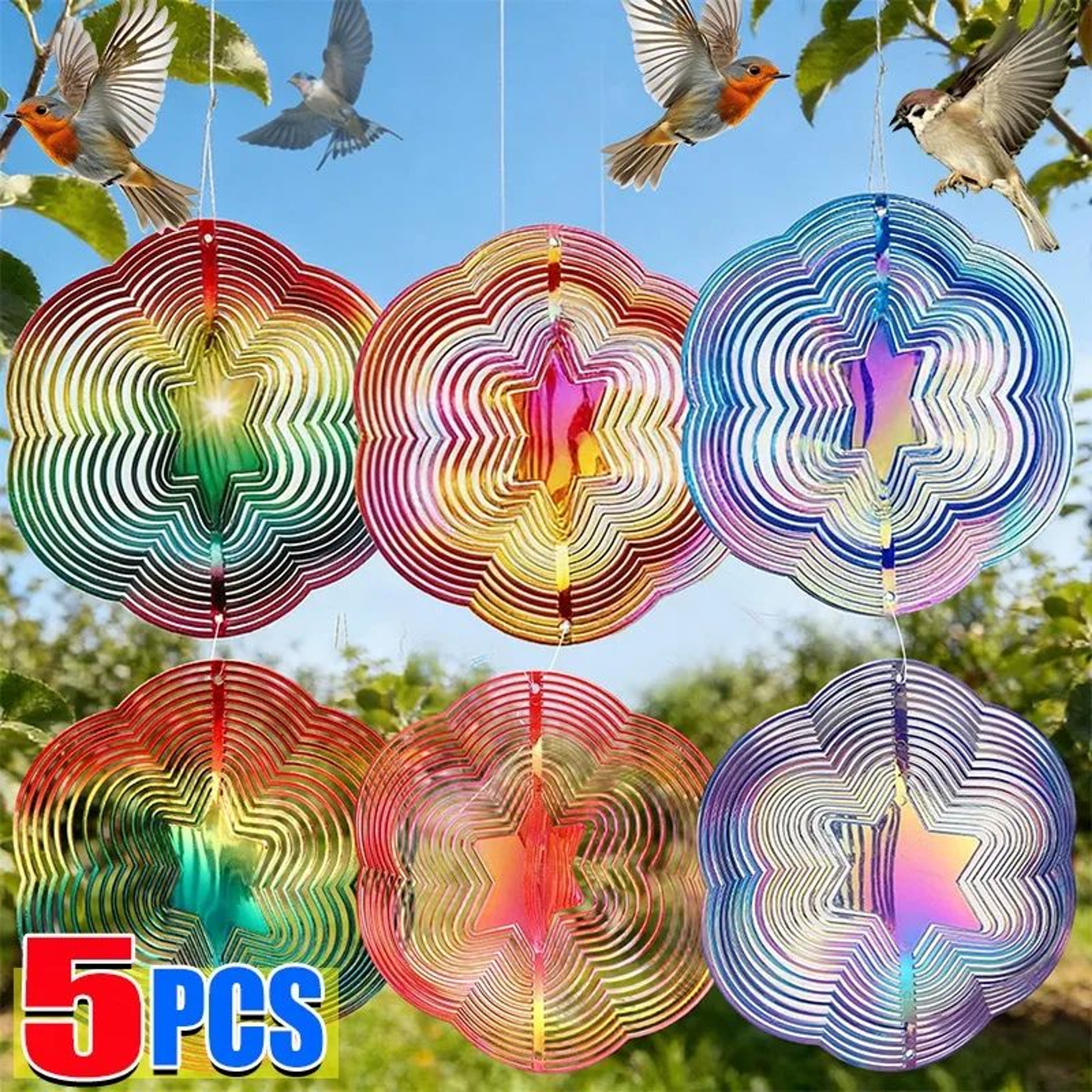 3D Reflective Bird Deterrent Wind Spinner  Rotating Bird Repeller For Gardens Farms Vineyards  Orch 1