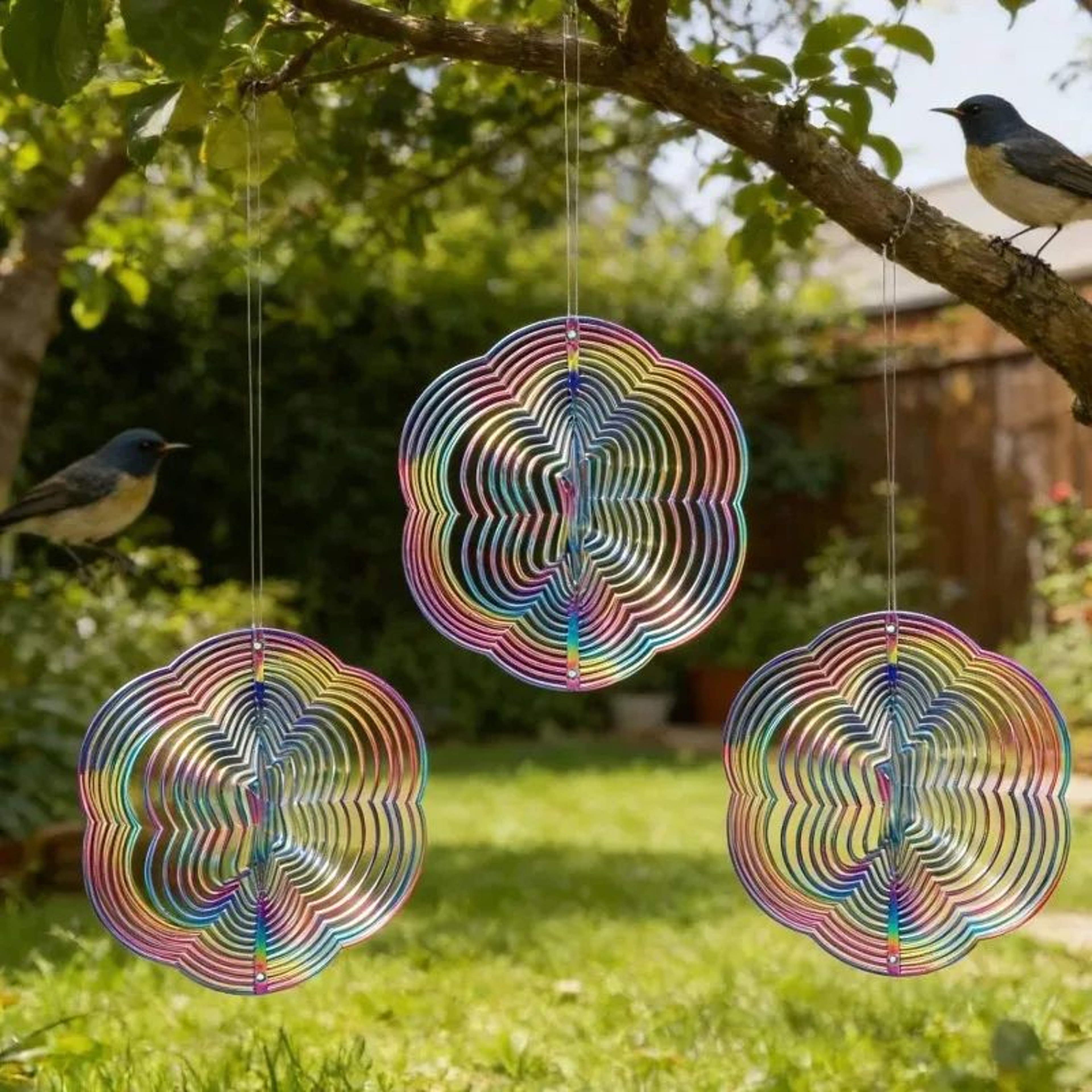 3D Reflective Bird Deterrent Wind Spinner  Rotating Bird Repeller For Gardens Farms Vineyards  Orch 2