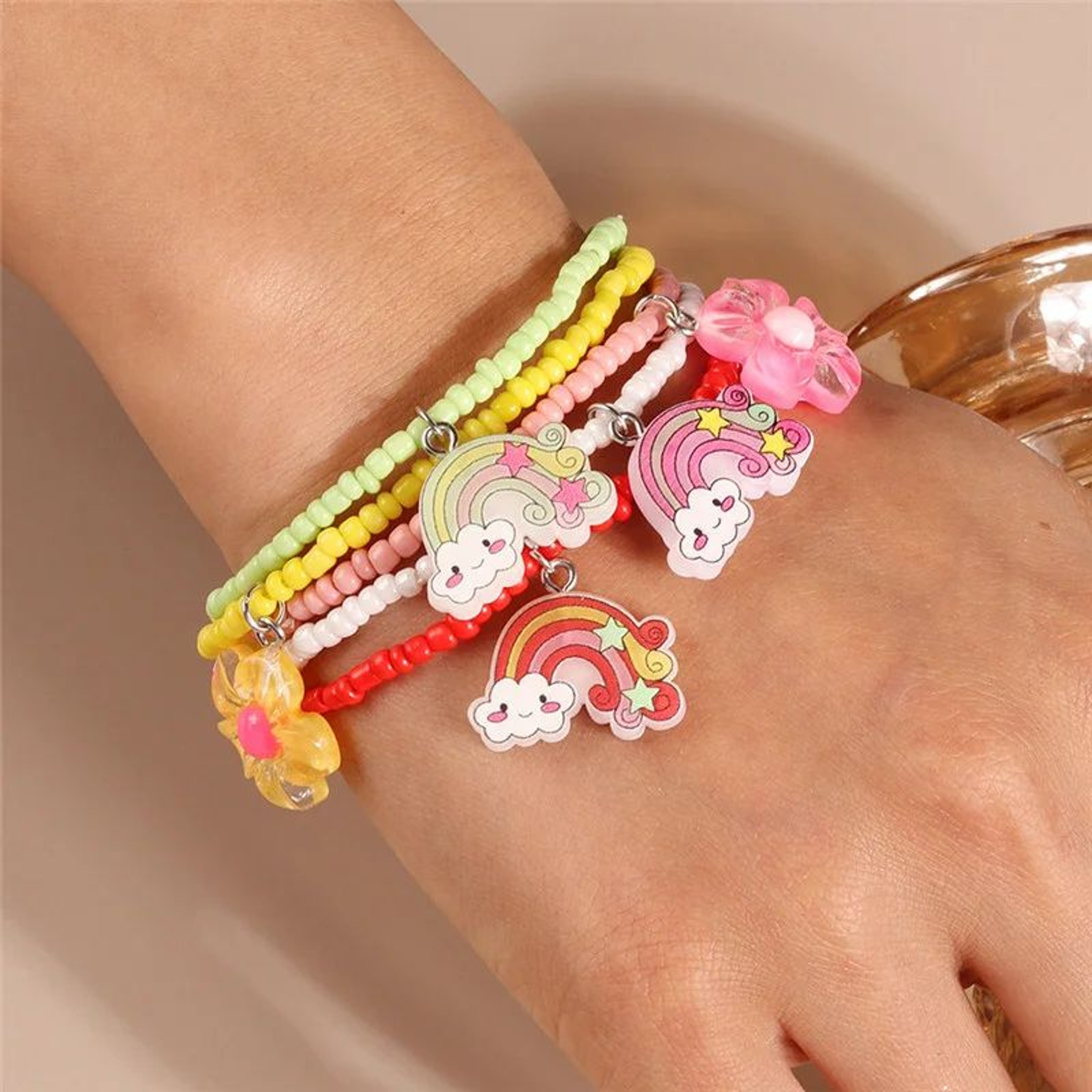 Tenande 7Piece Boho Beaded Smile Face Bracelet Set  Handmade Friendship Stretch Bangles For Women   10