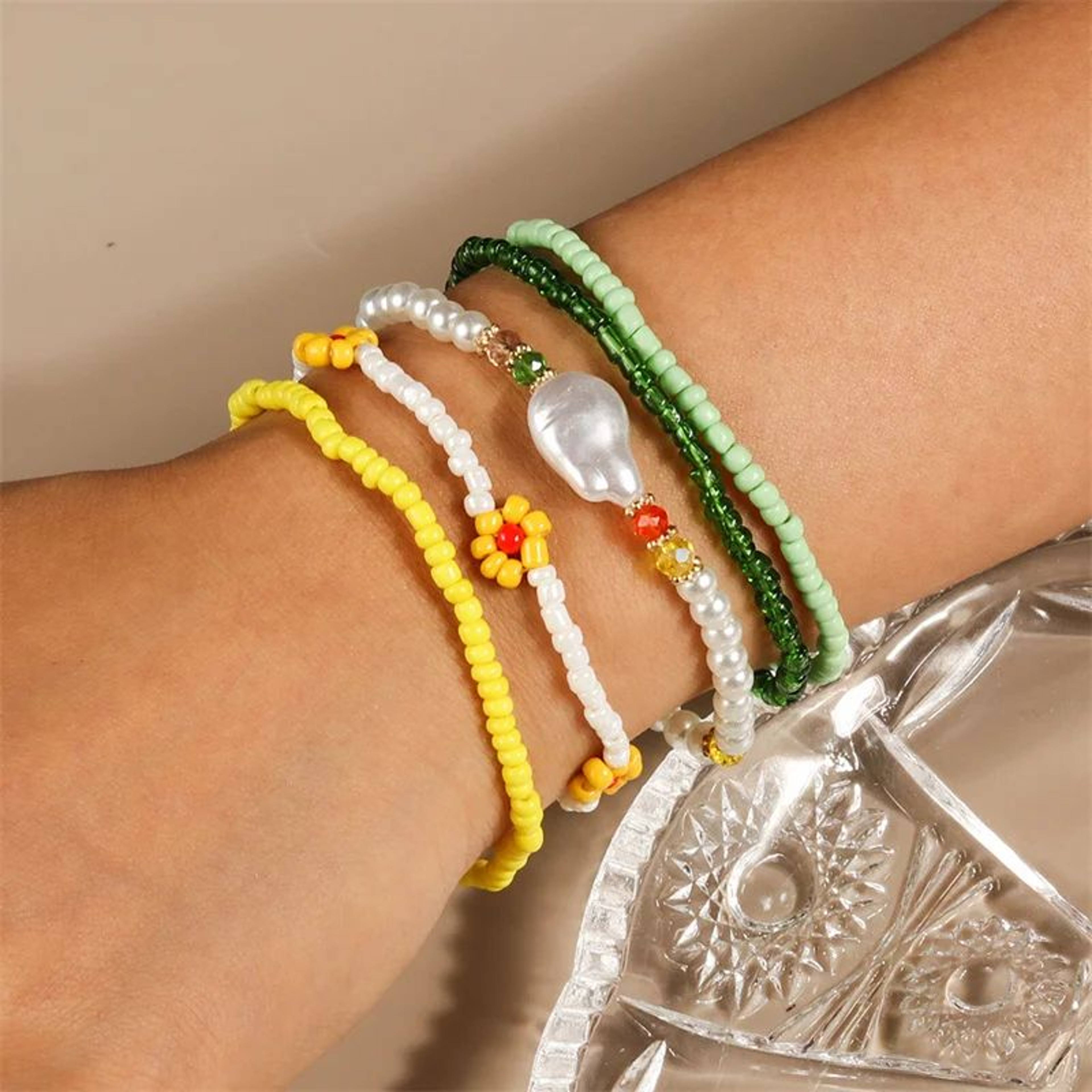 Tenande 7Piece Boho Beaded Smile Face Bracelet Set  Handmade Friendship Stretch Bangles For Women   16