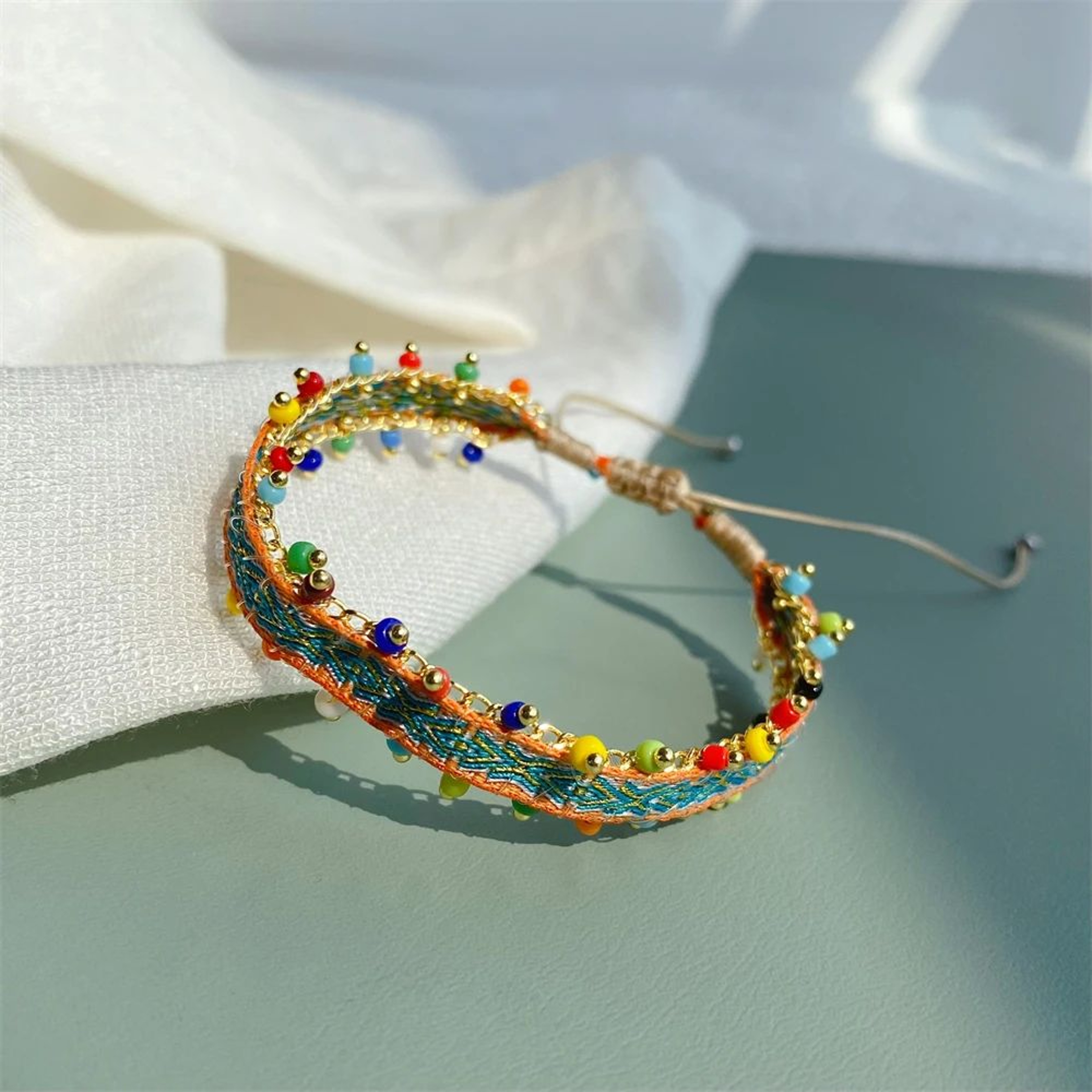 KKBEAD Handwoven Colombia Cotton Bracelet  Adjustable Boho Braided Friendship Wristband For Women   6