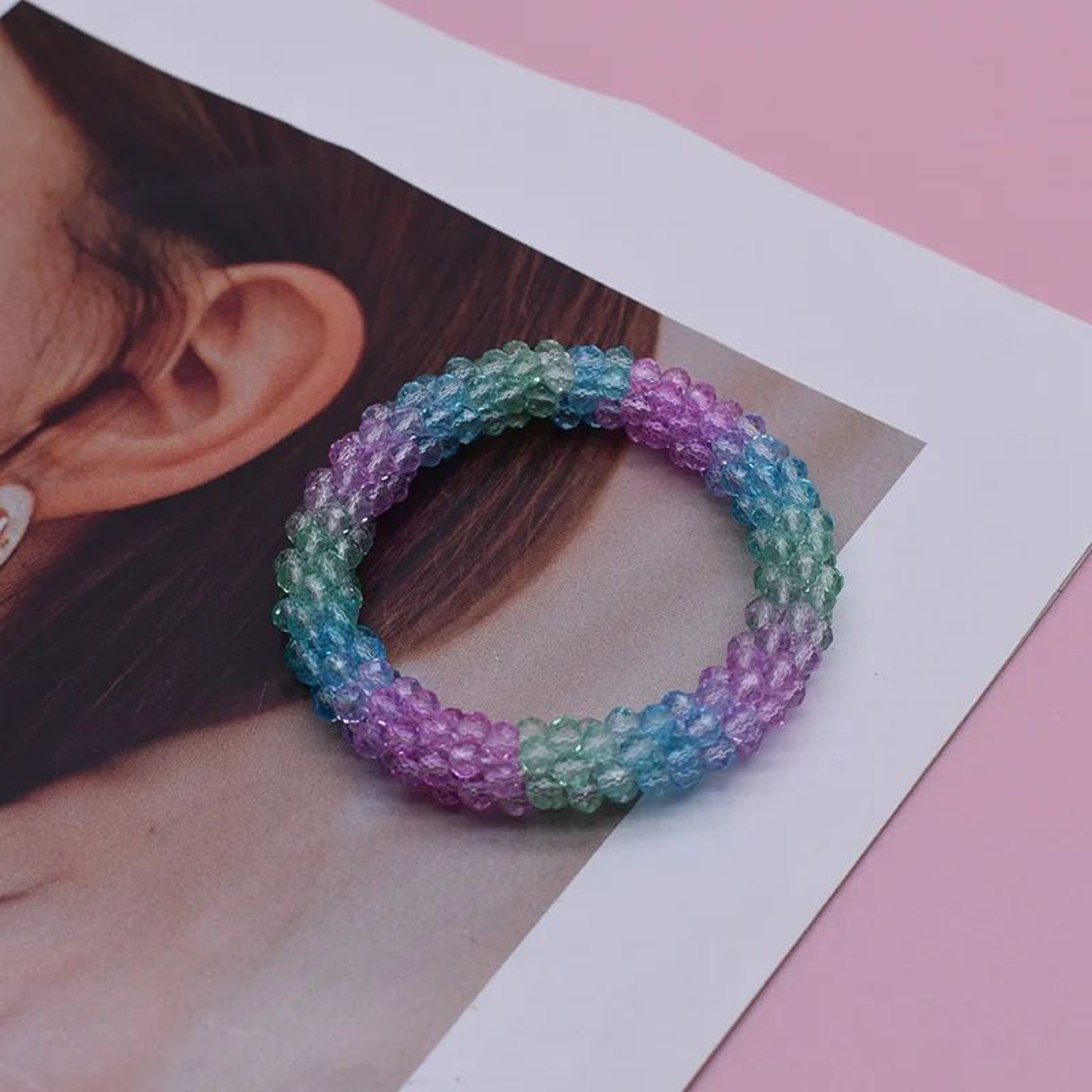 Gradient Beaded Bracelet  Handmade Elastic Glass Bead Bracelet For Women Colorful Stretch Jewelry H 7