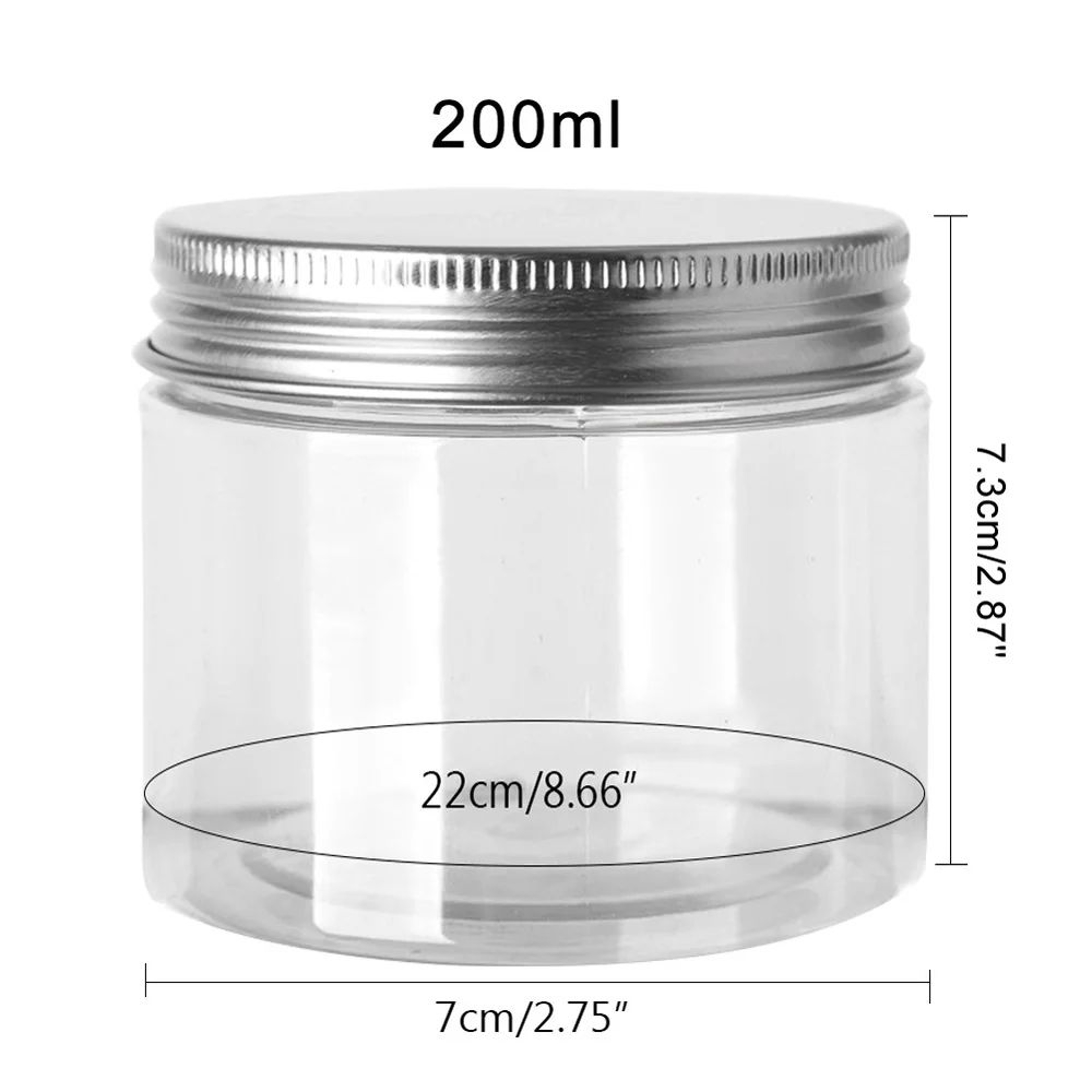 20250 ML Clear Plastic Storage Jars With Aluminum Lids  Airtight WideMouth Food Cosmetic  Travel Co 19