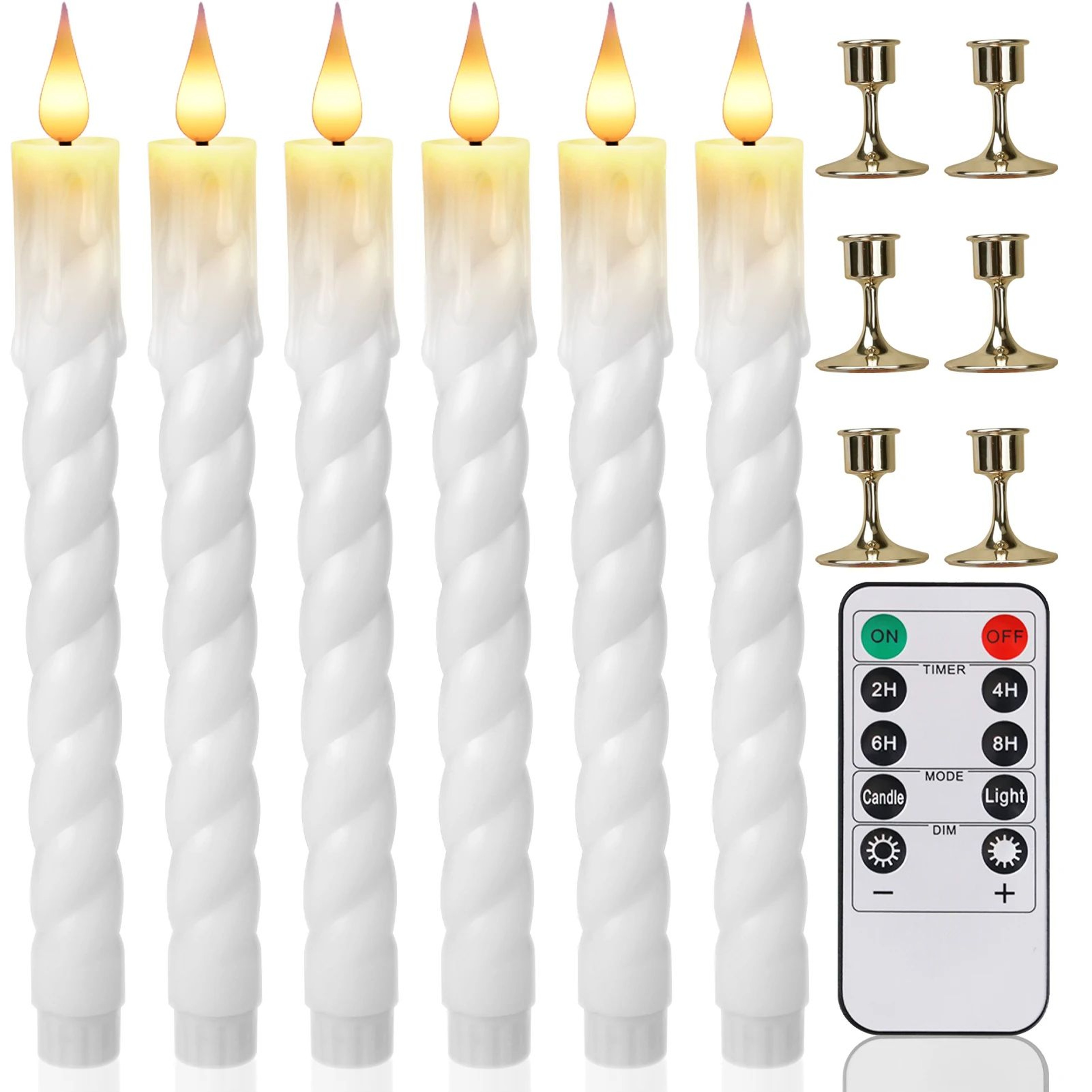 LED Flameless Taper Candles With Remote  Timer  Battery Operated Flickering Ivory Candlesticks For