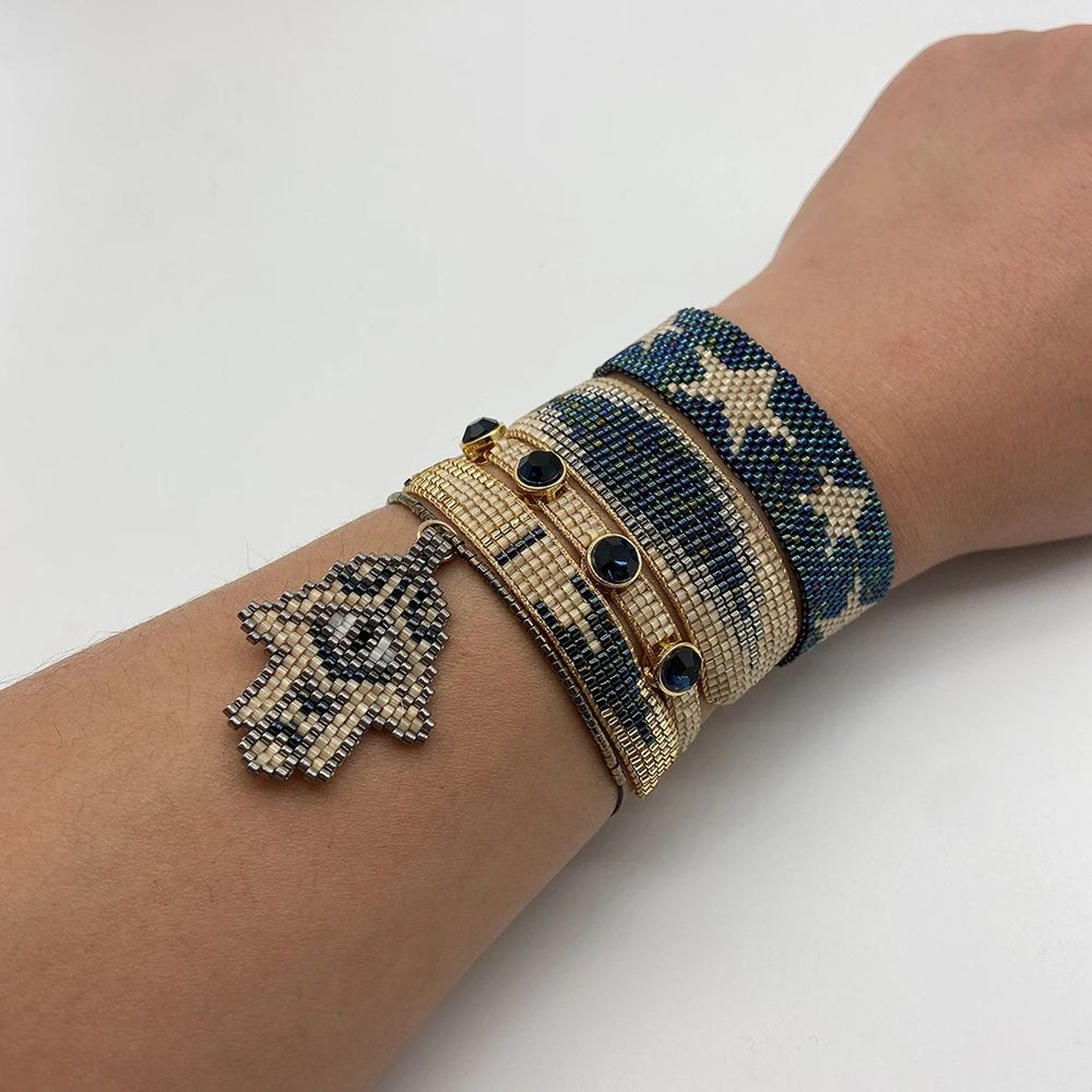 BLUESTAR Miyuki Evil Eye Beaded Bracelet  Handmade Boho Crystal Hamsa Hand Adjustable Bracelet For  1