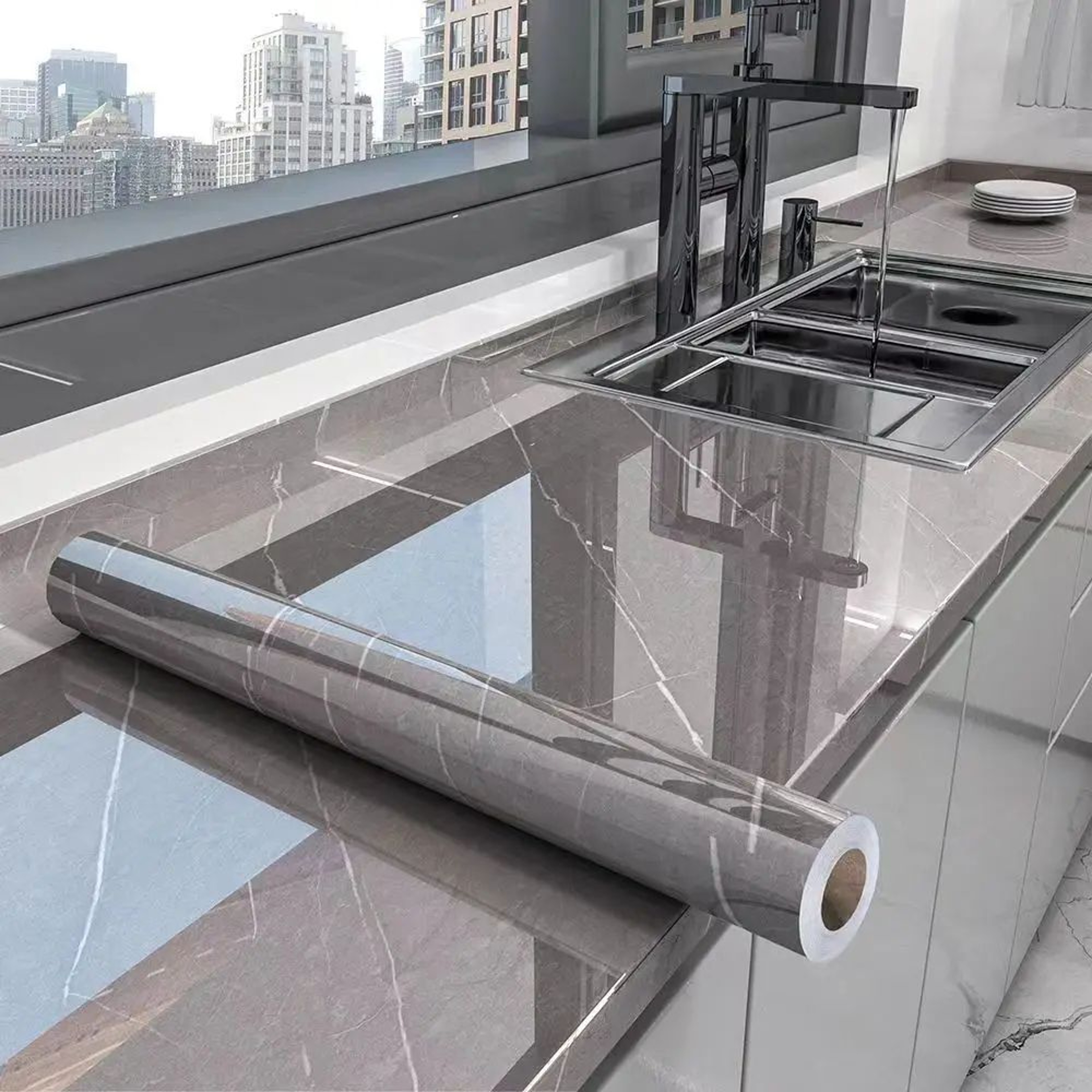 Marble SelfAdhesive Kitchen Wallpaper  Waterproof OilProof PVC Countertop Cabinet  Tile Renovation  11