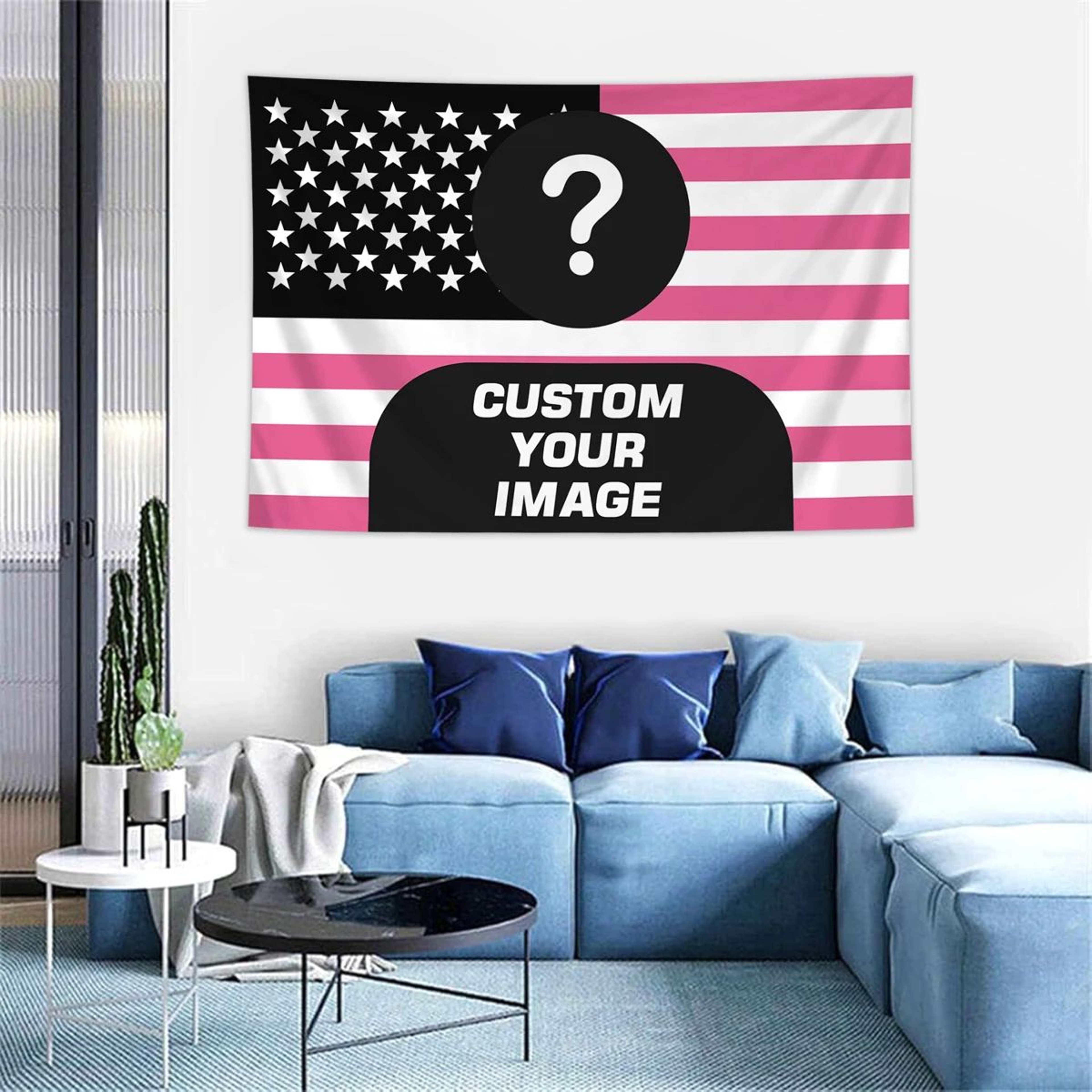 Personalized American Flag Photo Tapestry  Custom Family Pet  Portrait Wall Hanging Banner 15