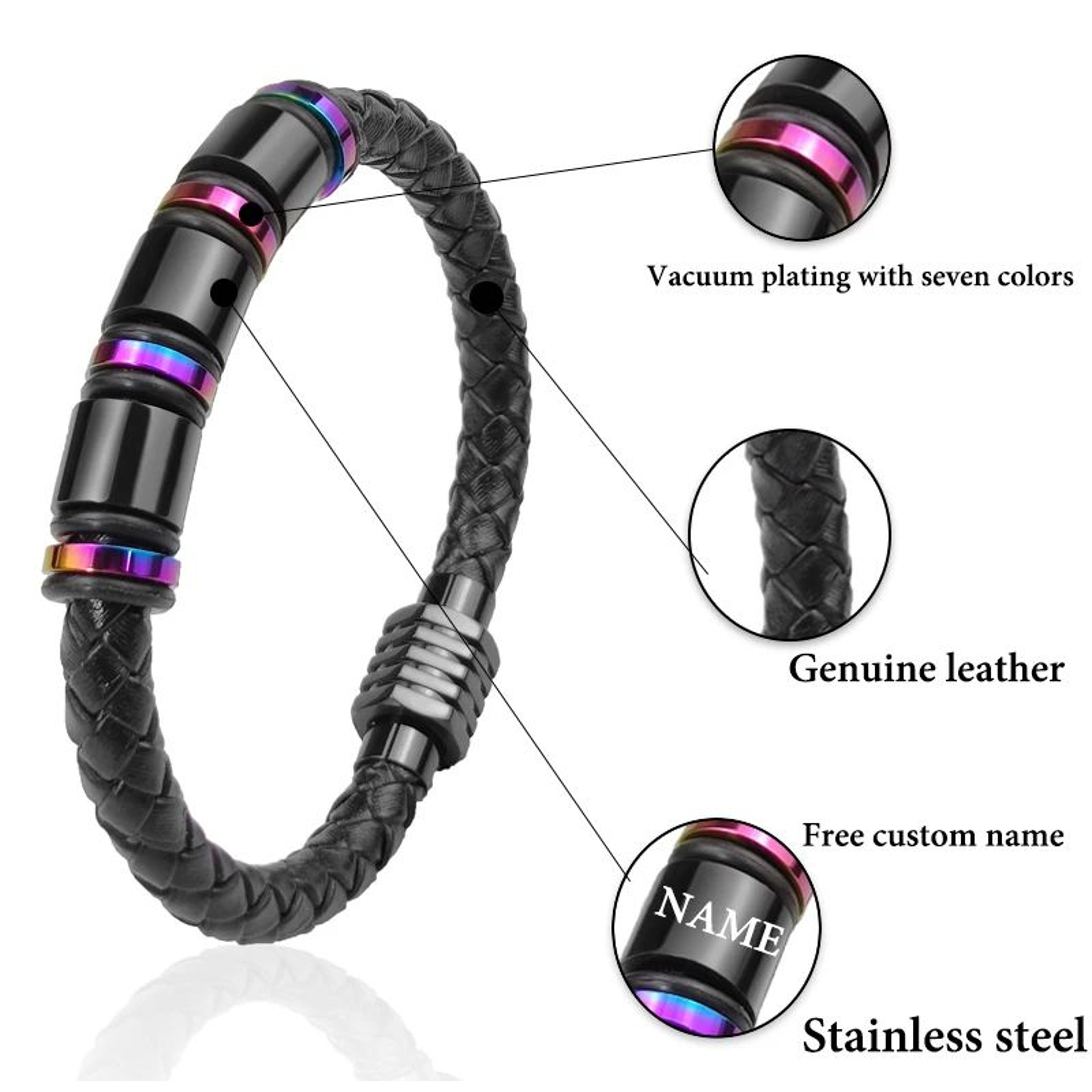 Personalized Name Stainless Steel Charm Bracelet  Custom Beaded Leather Bracelet For Women  Men 6