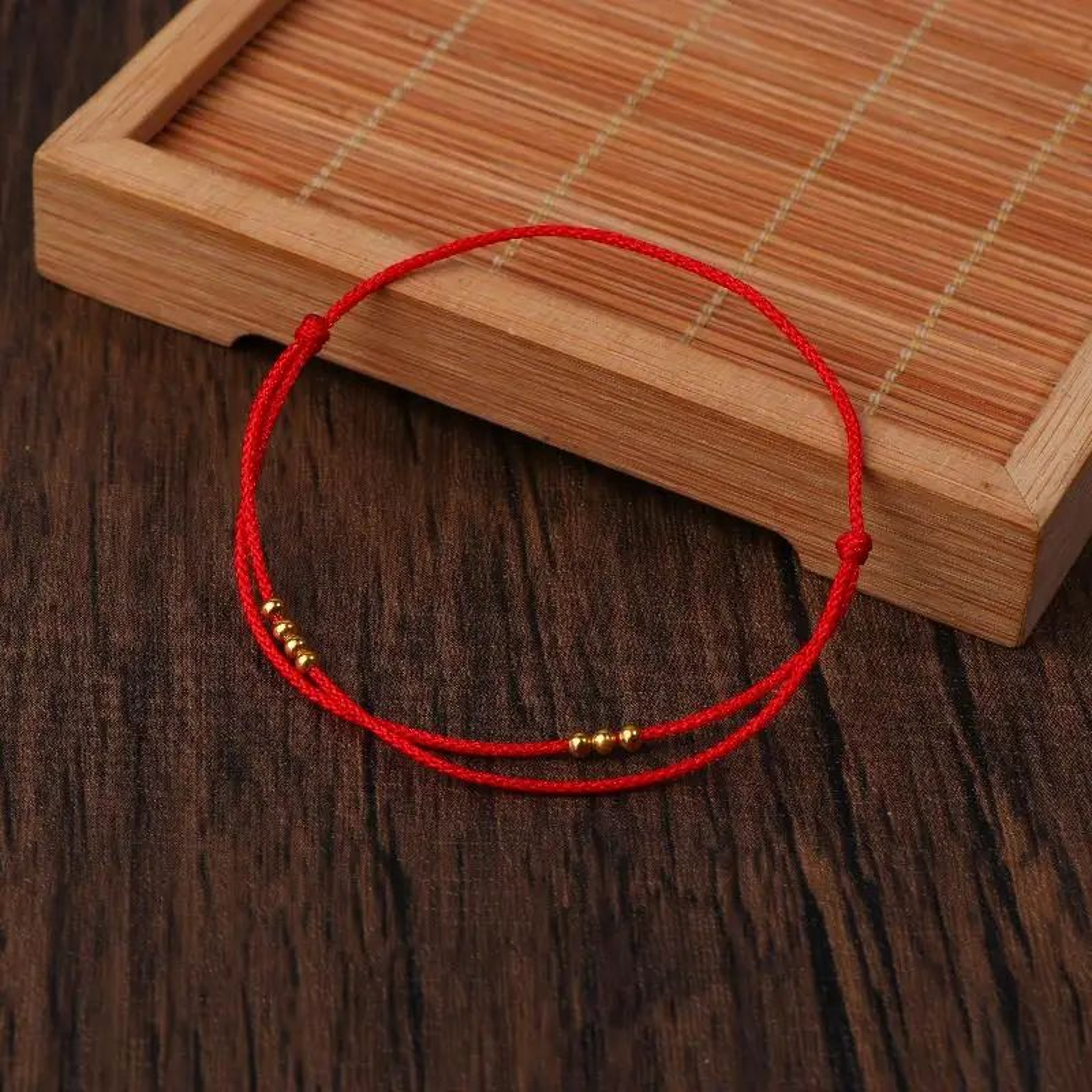 Handmade Lucky Bead Bracelet  Adjustable Red Rope Friendship Bracelet With Gold Beads For Women  Me 6