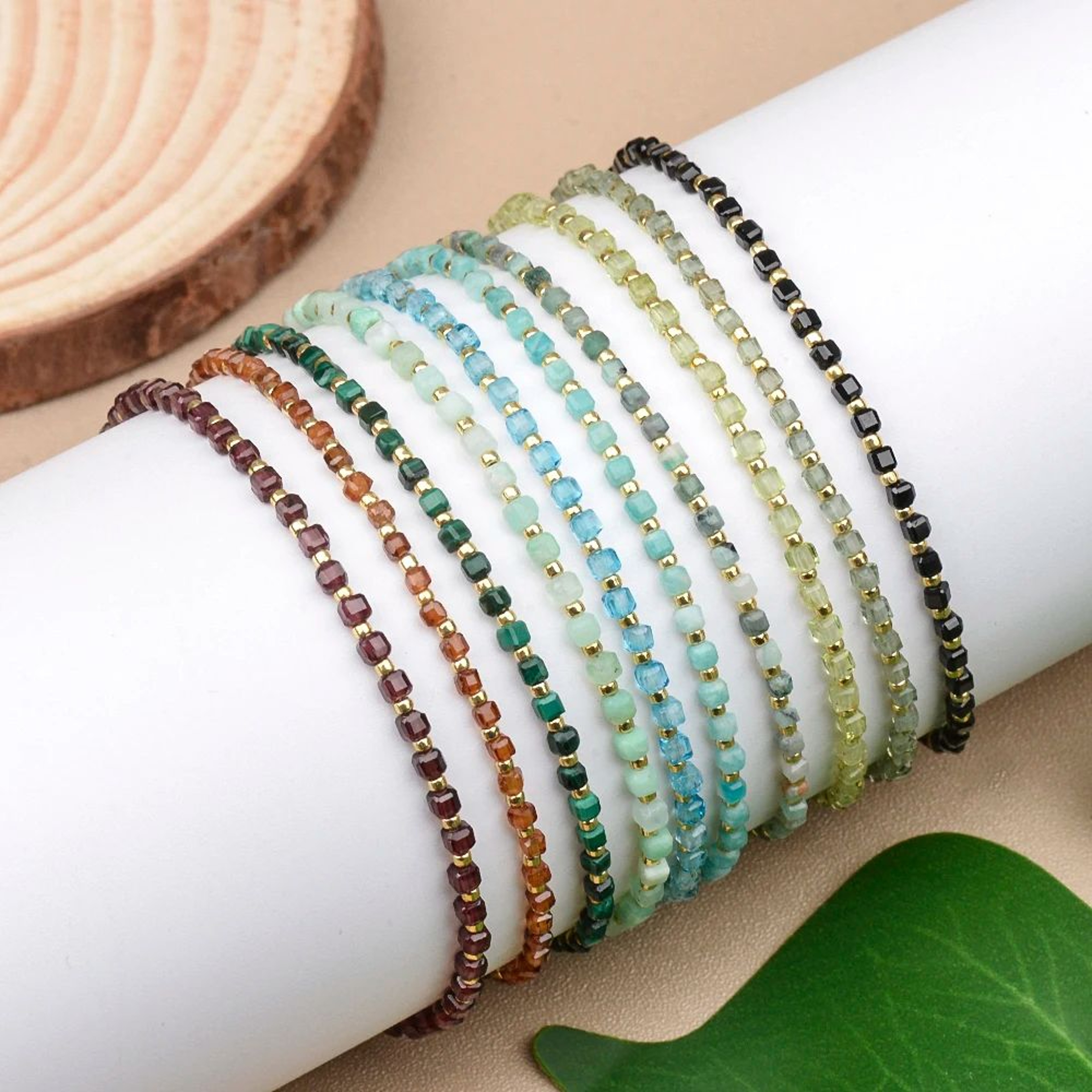 2mm Natural Stone Beaded Bracelet  Faceted Cube Seed Beads With Brass Clasp For Women Daily Jewelry 2