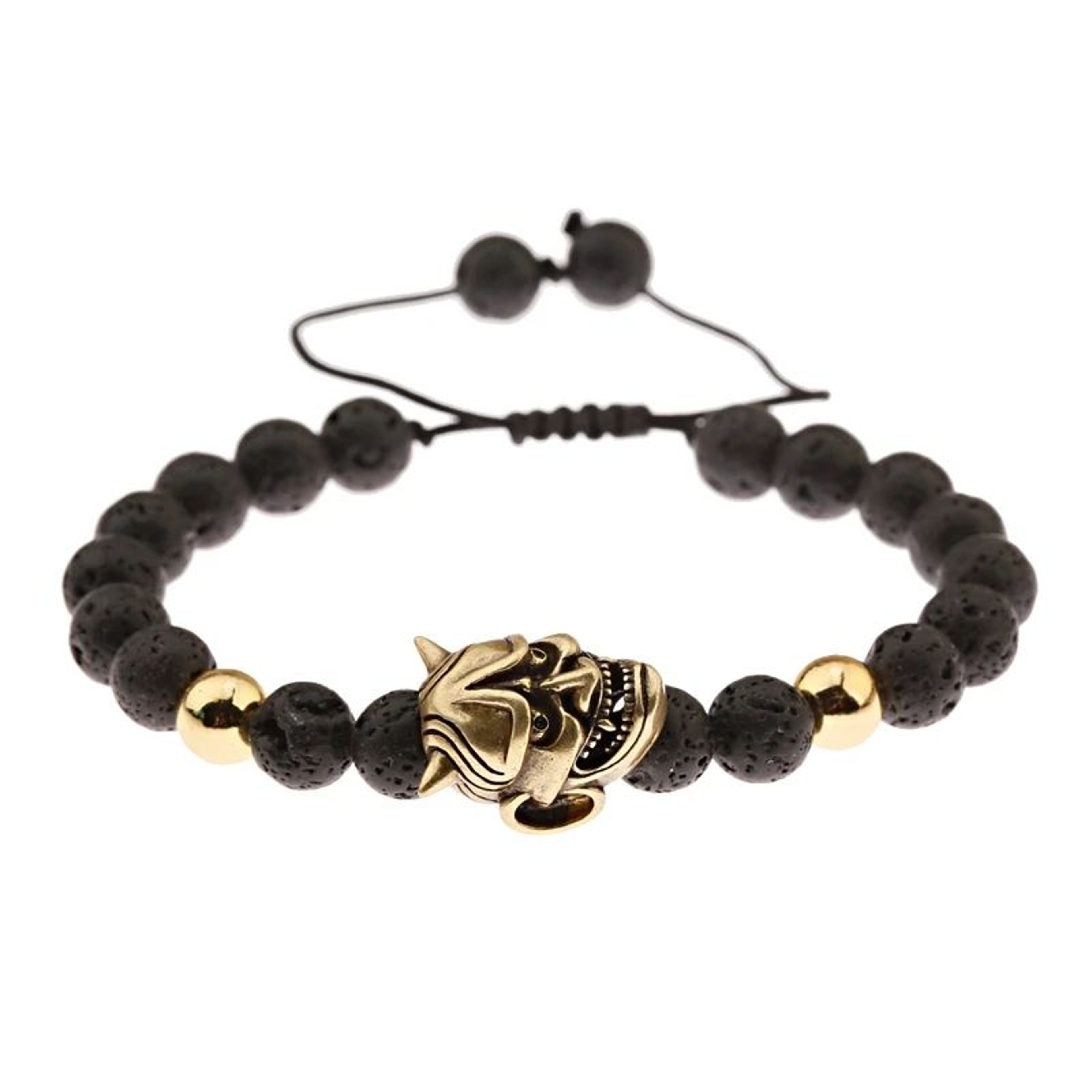 Classic Lava Stone Beaded Bracelet  Demon Skull Braided Rope Bracelet For Men 4