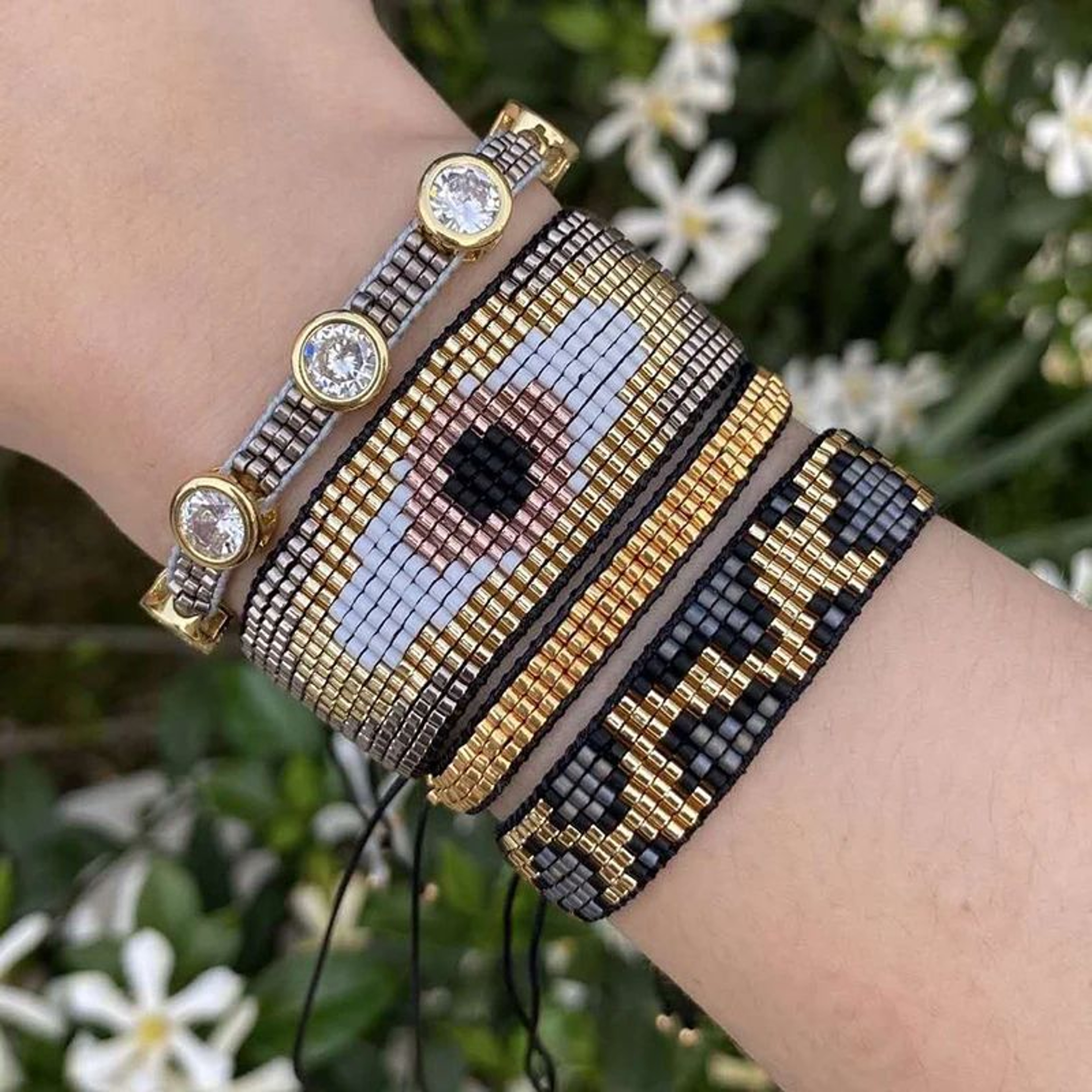 Boho Miyuki Evil Eye Bracelet  Handmade Leopard Beaded Braided Bracelet With Stainless Steel For Wo 9