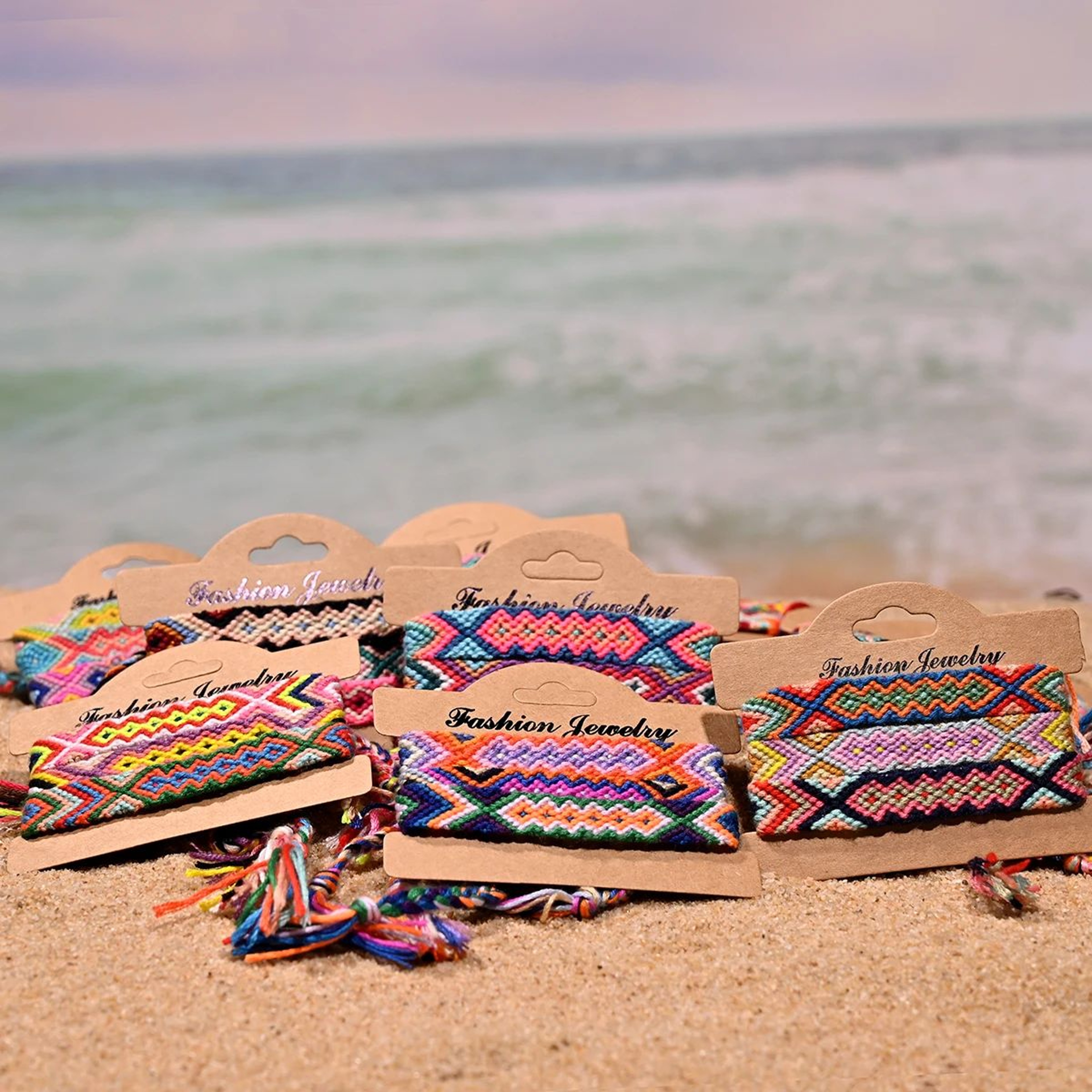 3pcs Handmade Boho Friendship Bracelets  Adjustable Wax Rope Woven Beach Bracelets For Women 0