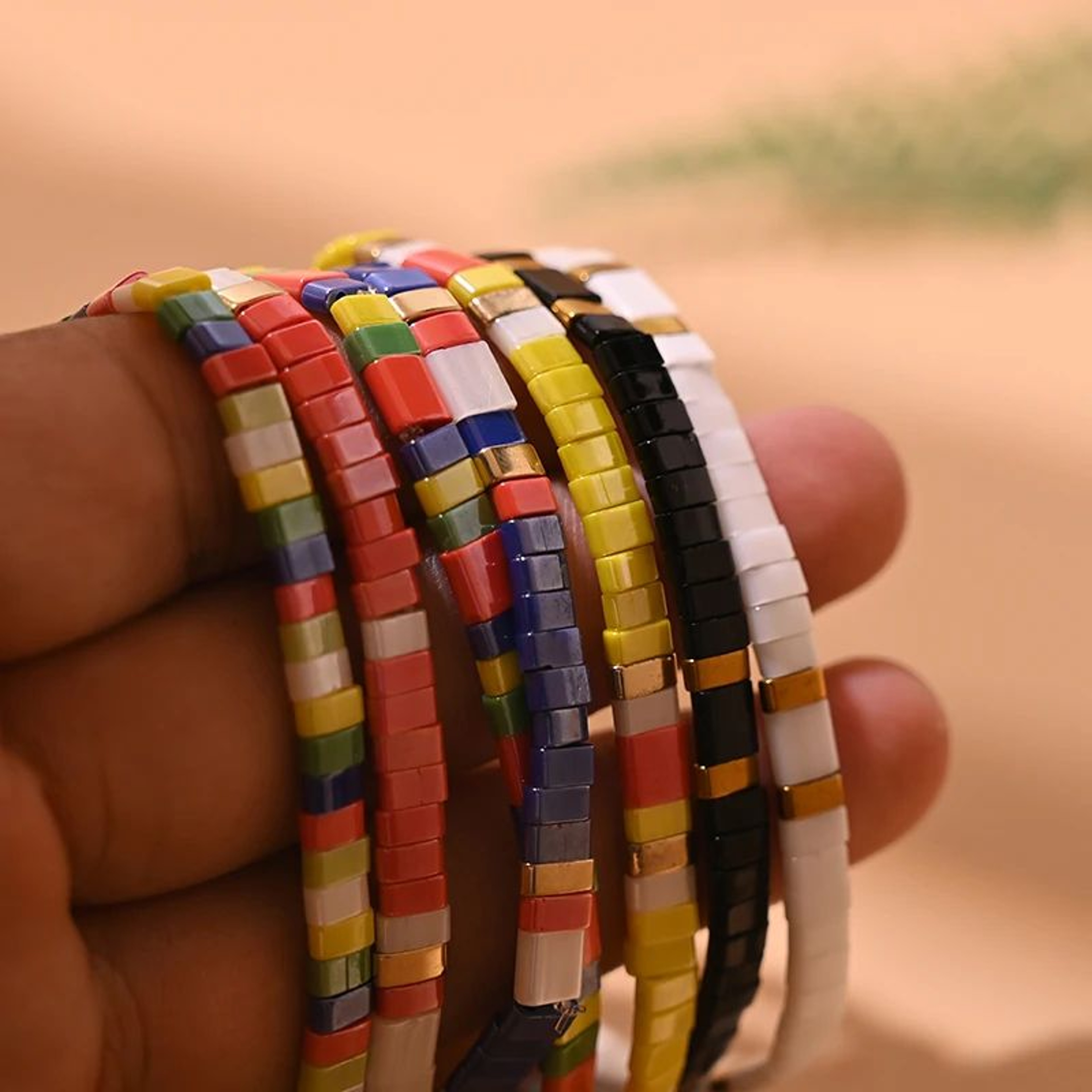 Handmade Tila Glass Bead Bracelet  Colorful Elastic Friendship Bracelet For Women  Girls 2